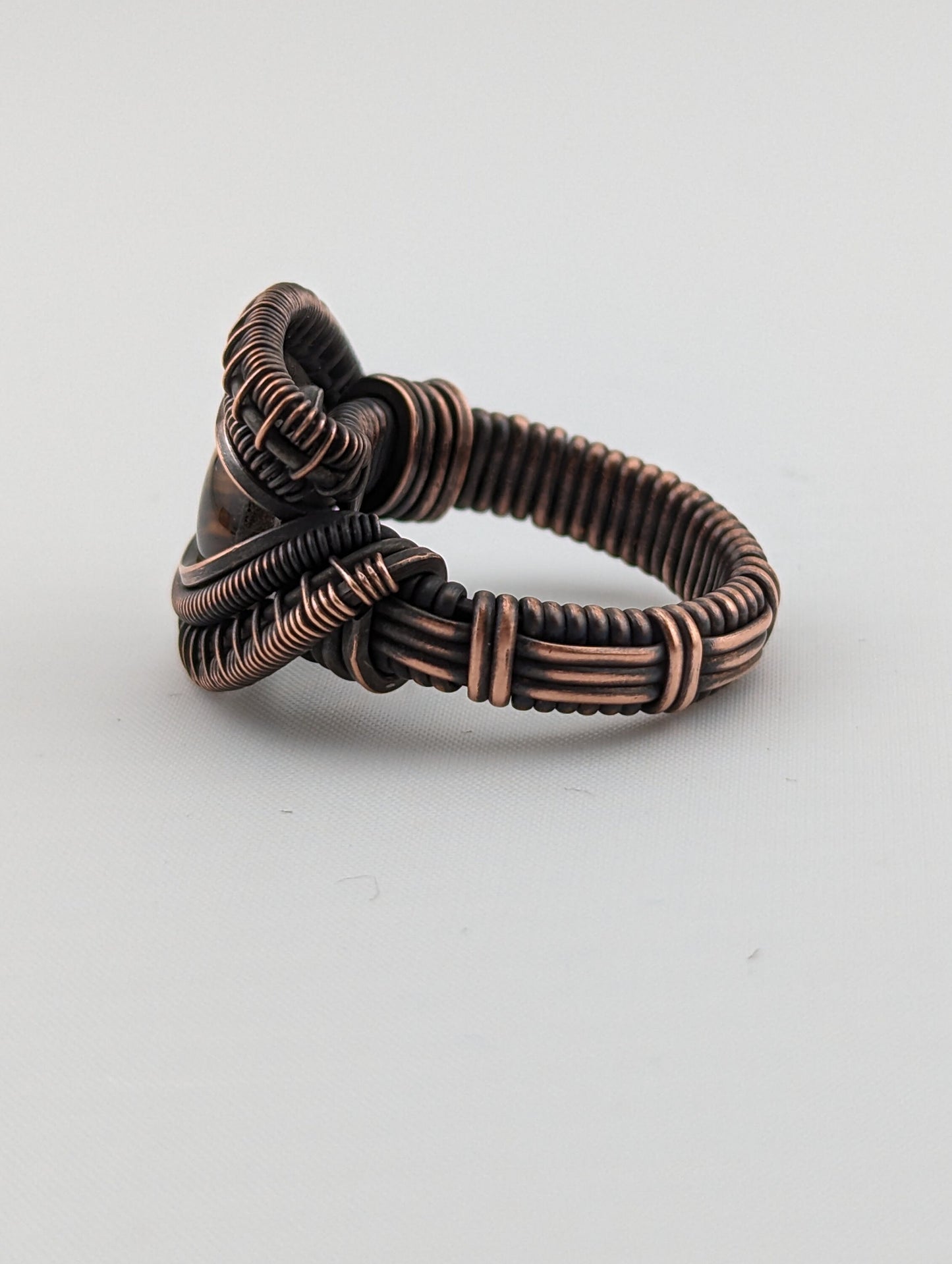 Wire Wrapped Yellow Dragon Eye Handmade Copper Ring Size 8