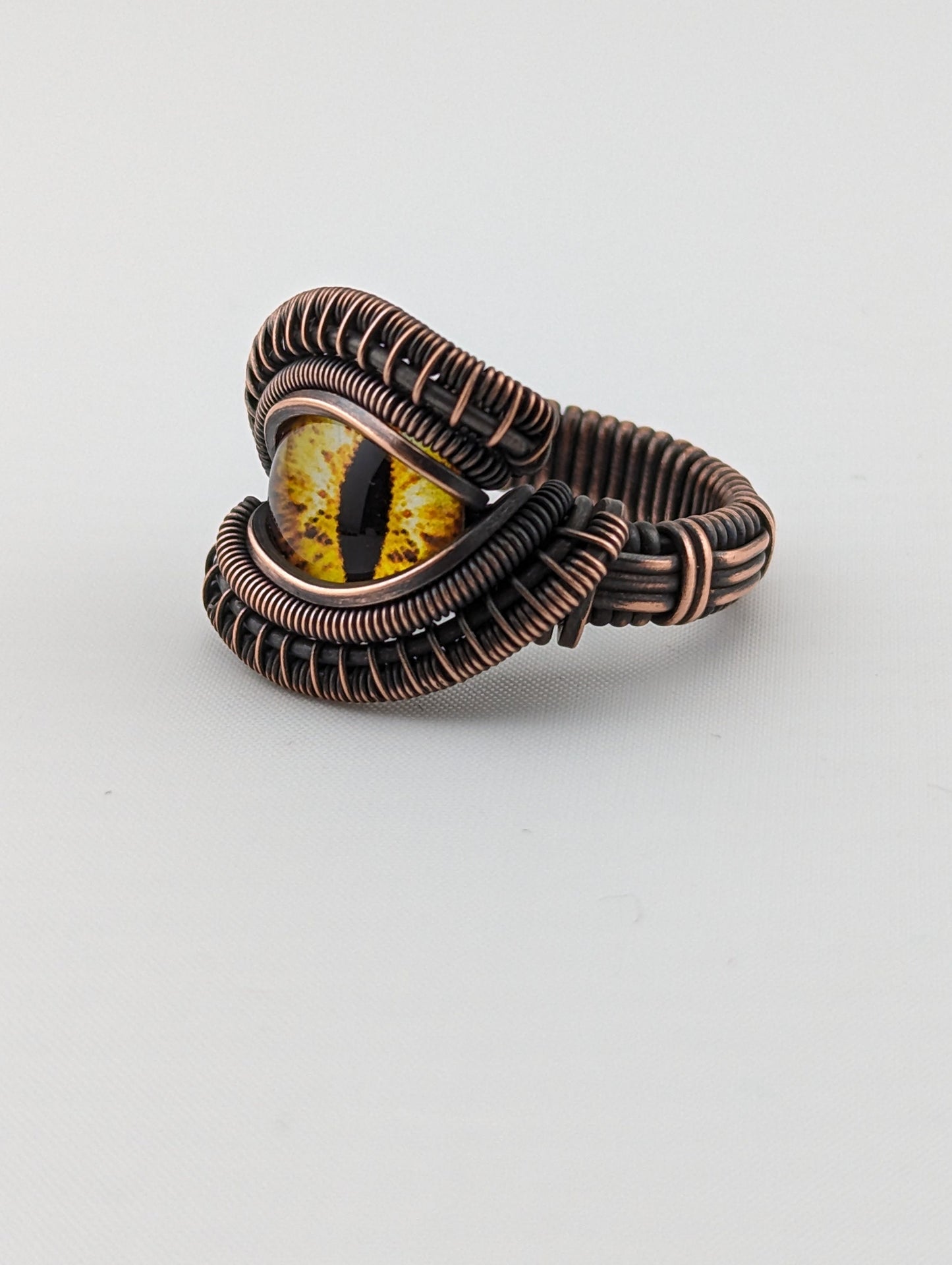 Wire Wrapped Yellow Dragon Eye Handmade Copper Ring Size 8