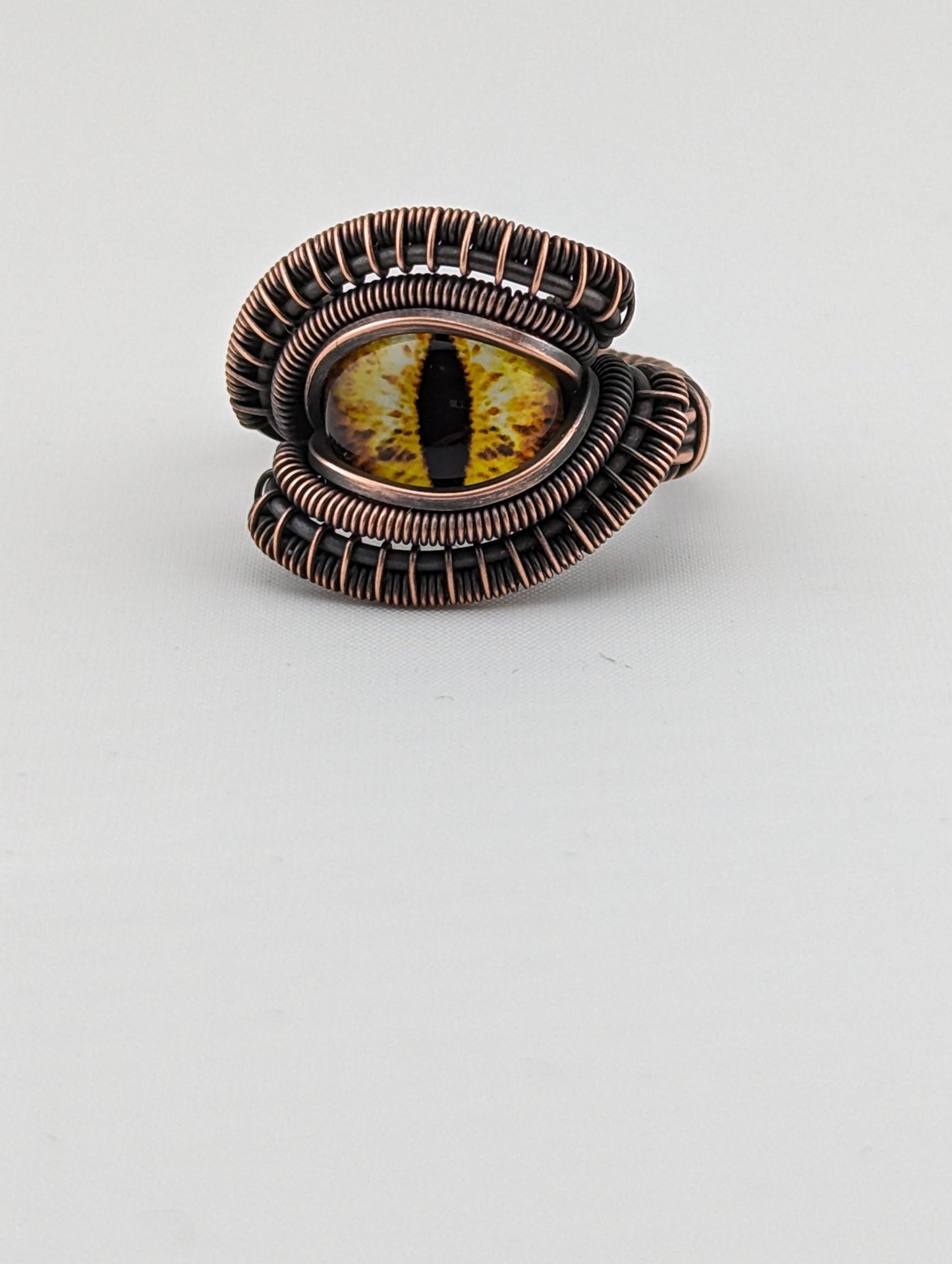 Wire Wrapped Yellow Dragon Eye Handmade Copper Ring Size 8