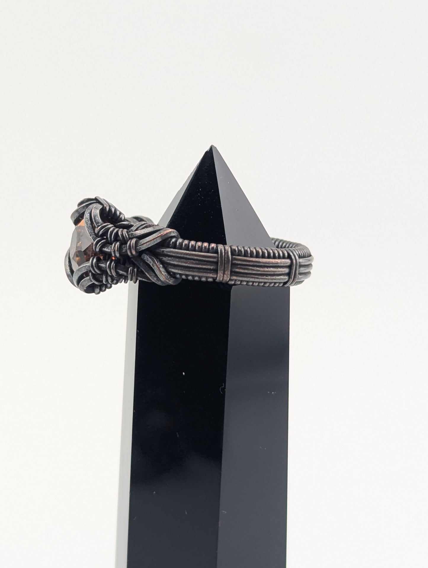 Hessionite Garnet - Copper Wire Wrapped Ring - Size 10