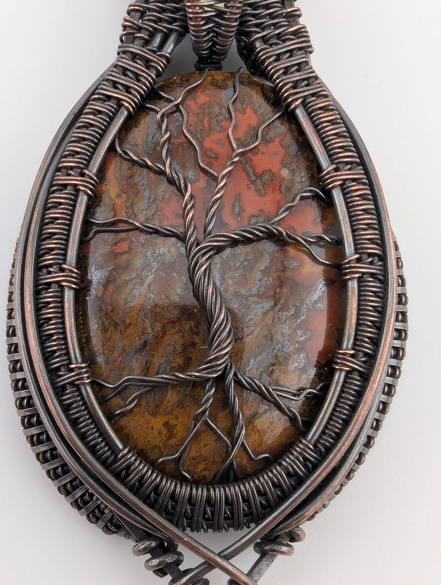 Seum Agate & Opal - Copper Tree Wire Wrap Pendant - "Blooming Embers"