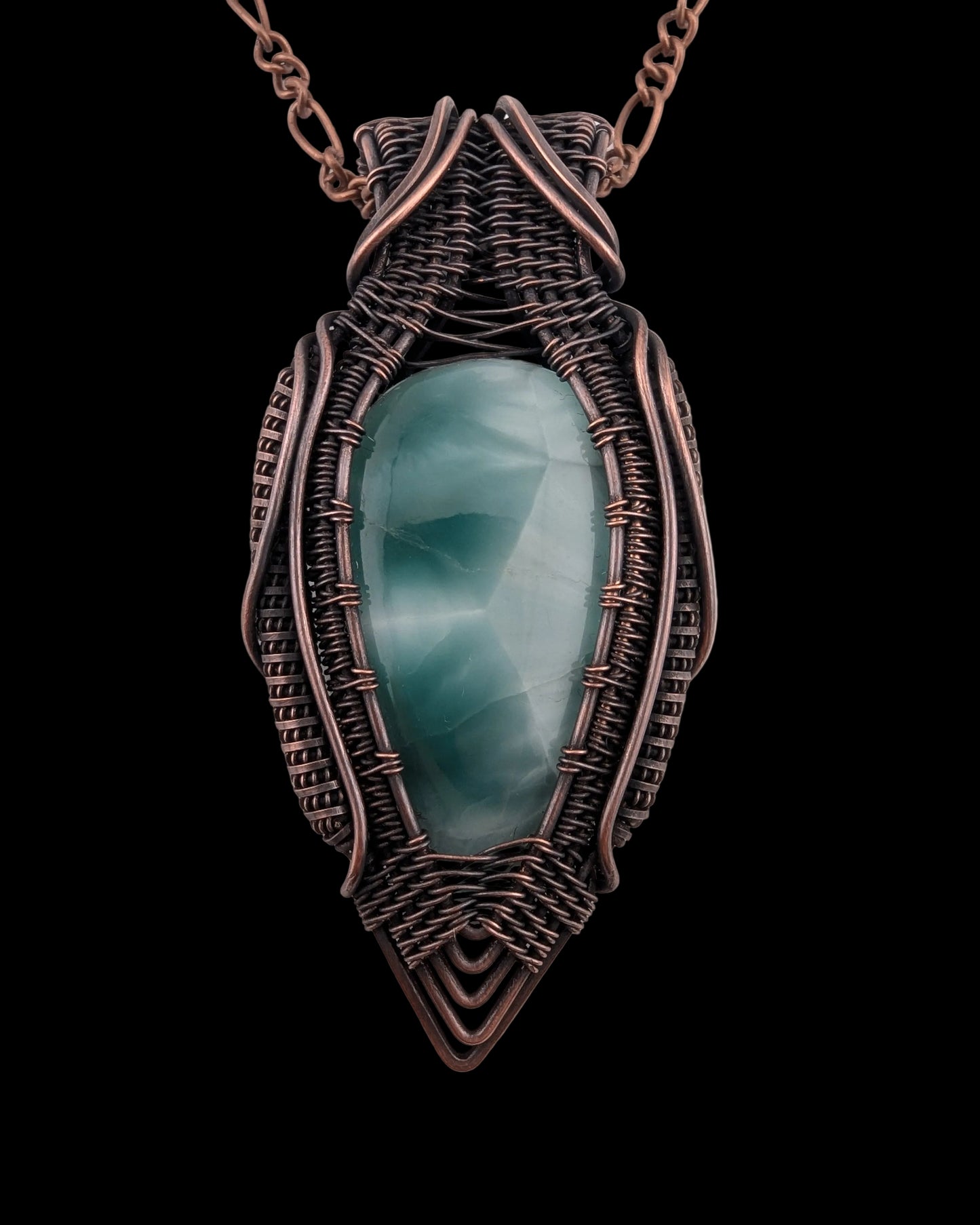 Glass Larimar Copper Pendant - "Marine Magic"