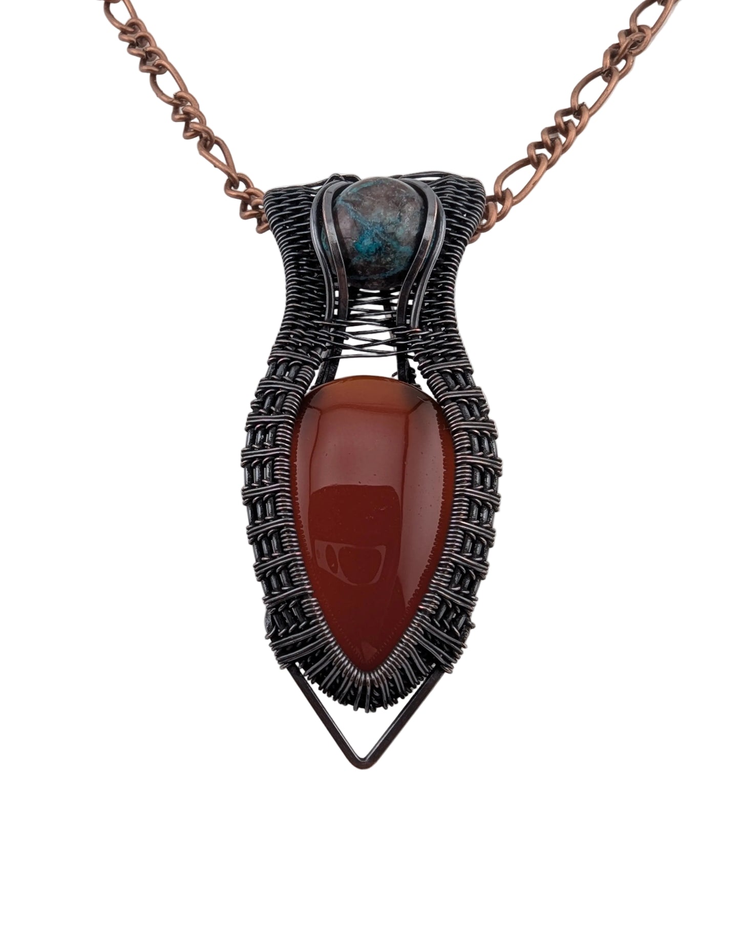 Carnelian & Turquoise Copper Pendant - "Aztec Relic"