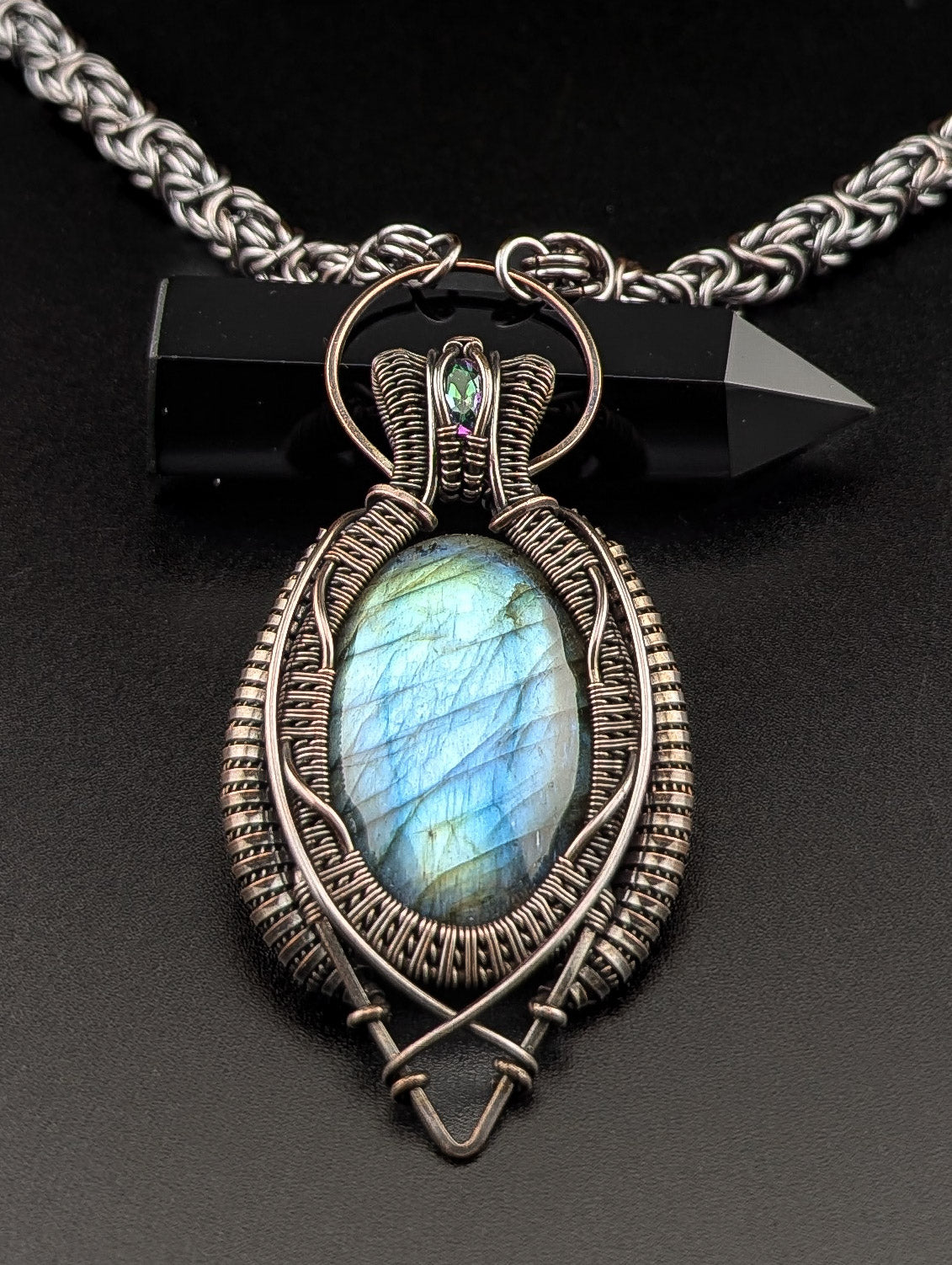 "Crystal Tiger" - Labradorite and Mystic Topaz Amulet