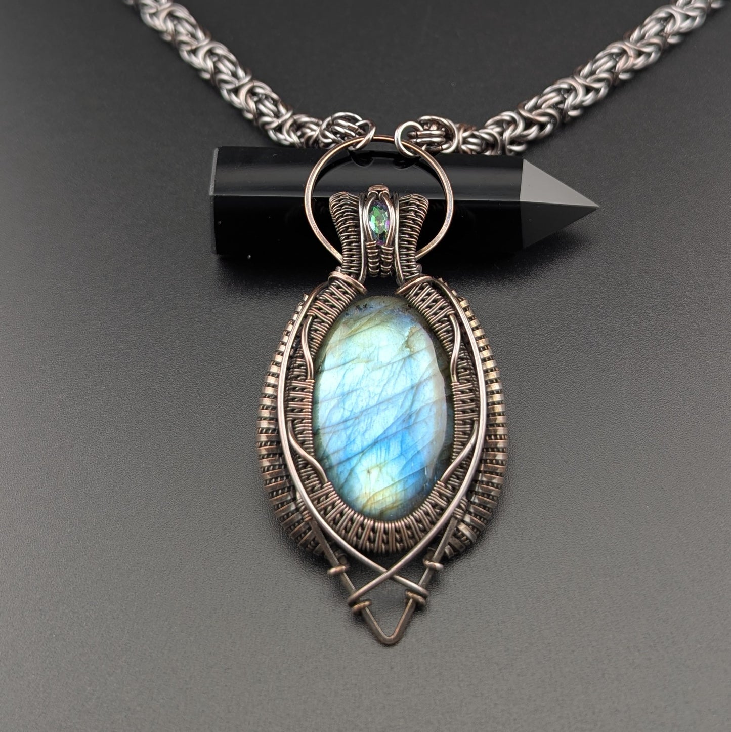 "Crystal Tiger" - Labradorite and Mystic Topaz Amulet