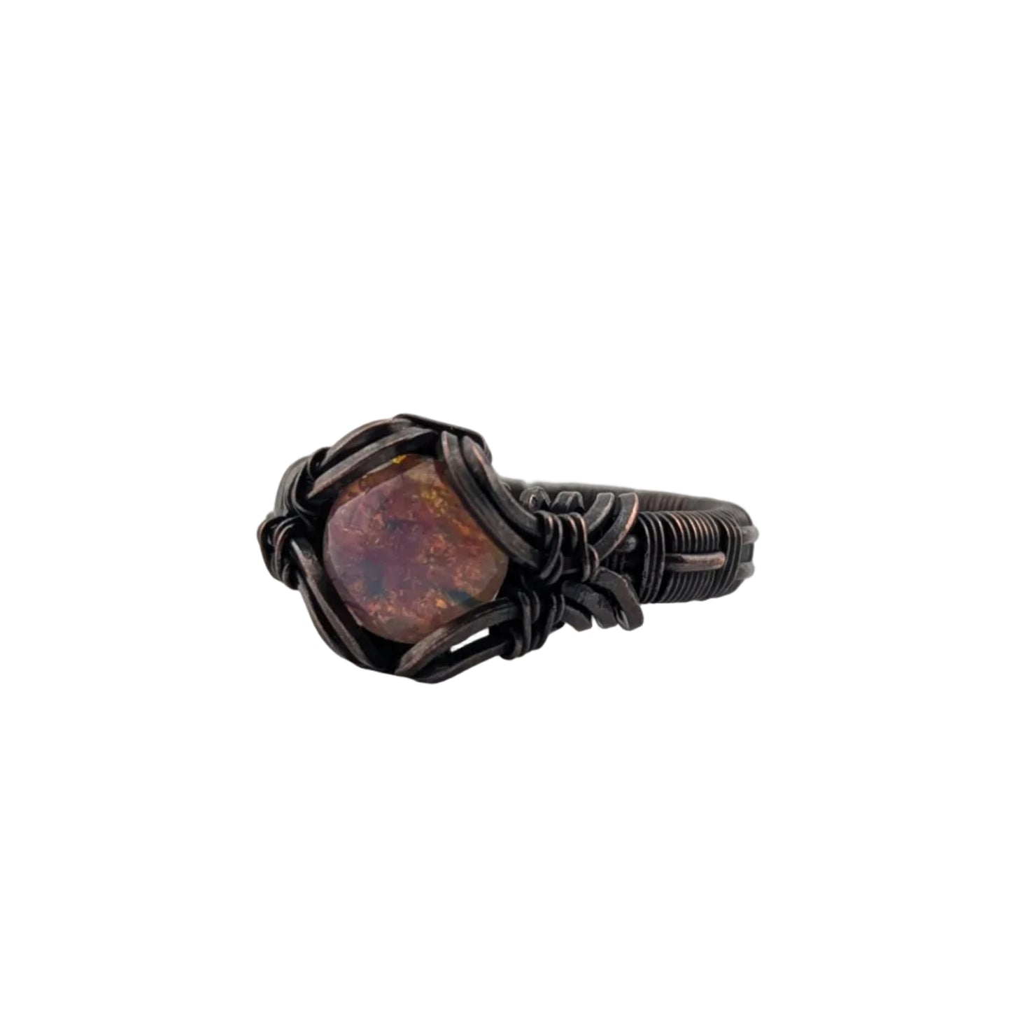 Sunset Stone Pink Glass and Copper Wire Wrapped Ring