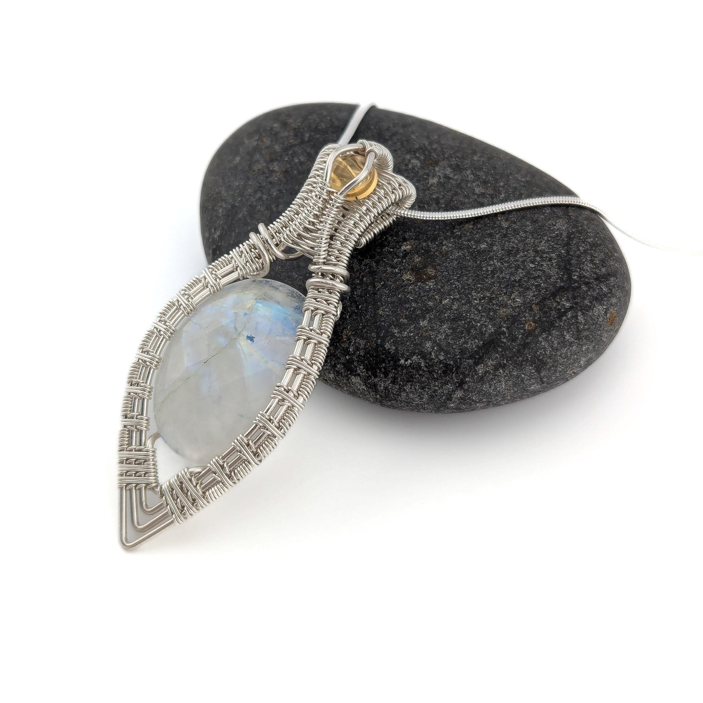 "Inner Peace" - Faceted Rainbow Moonstone and Citrine Pendant