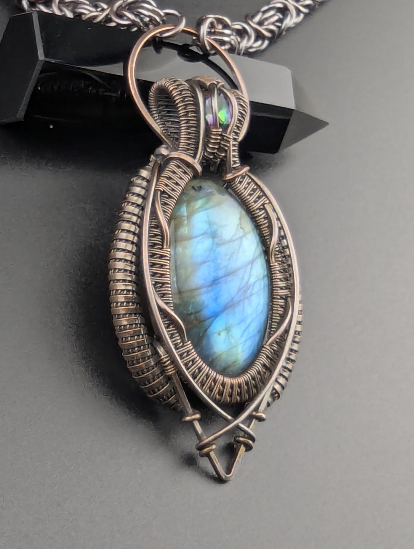 "Crystal Tiger" - Labradorite and Mystic Topaz Amulet