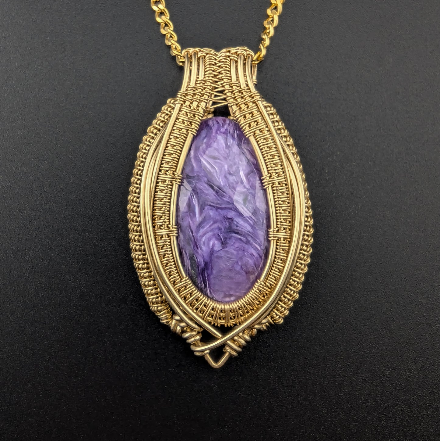 Charoite Brass Necklace - "Guilded Serenity"