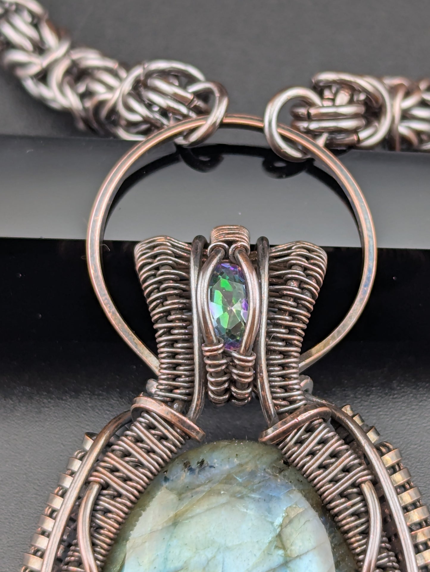 "Crystal Tiger" - Labradorite and Mystic Topaz Amulet