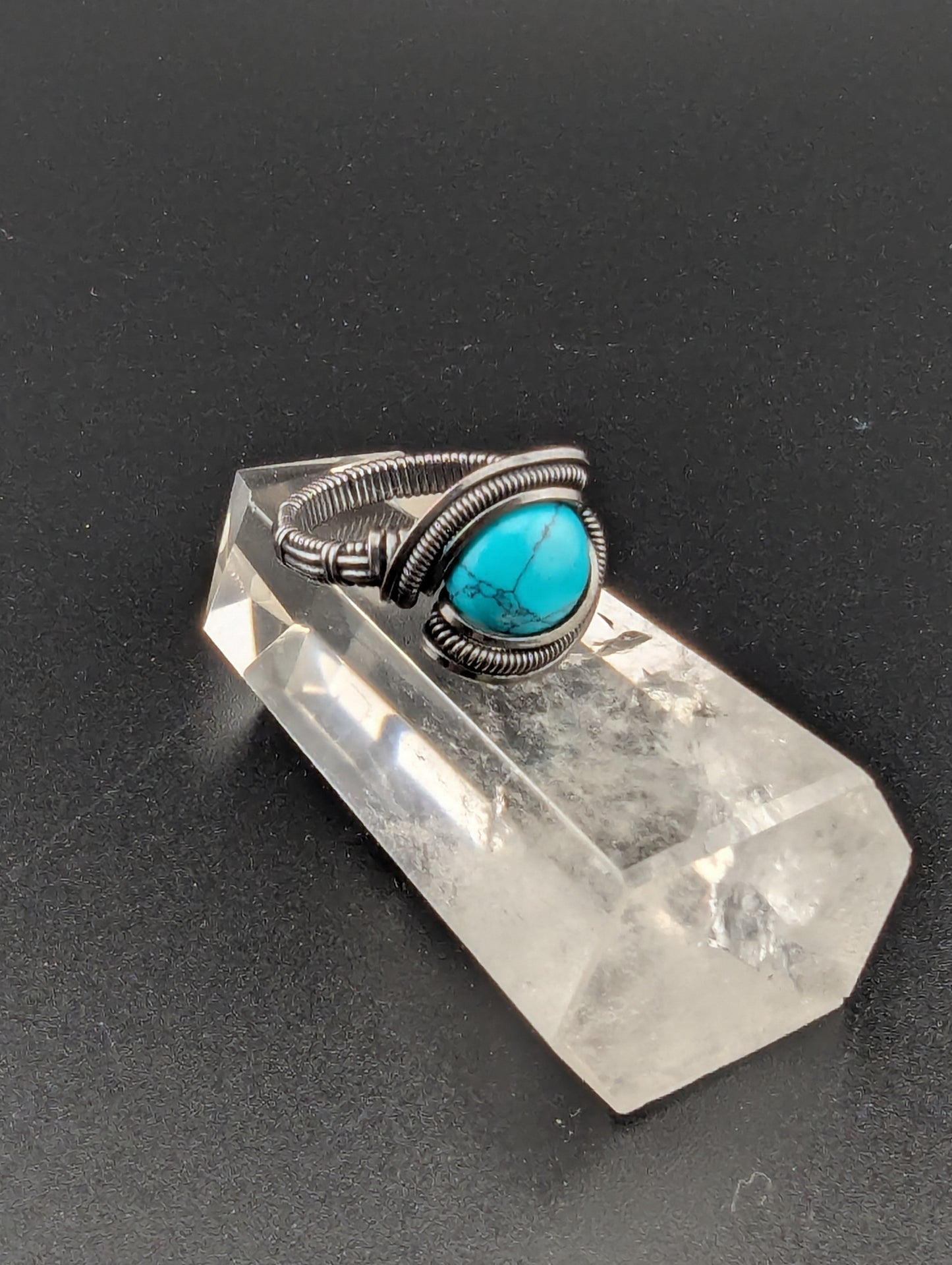 Wire Wrapped Turquoise Handmade Copper Ring Size 7