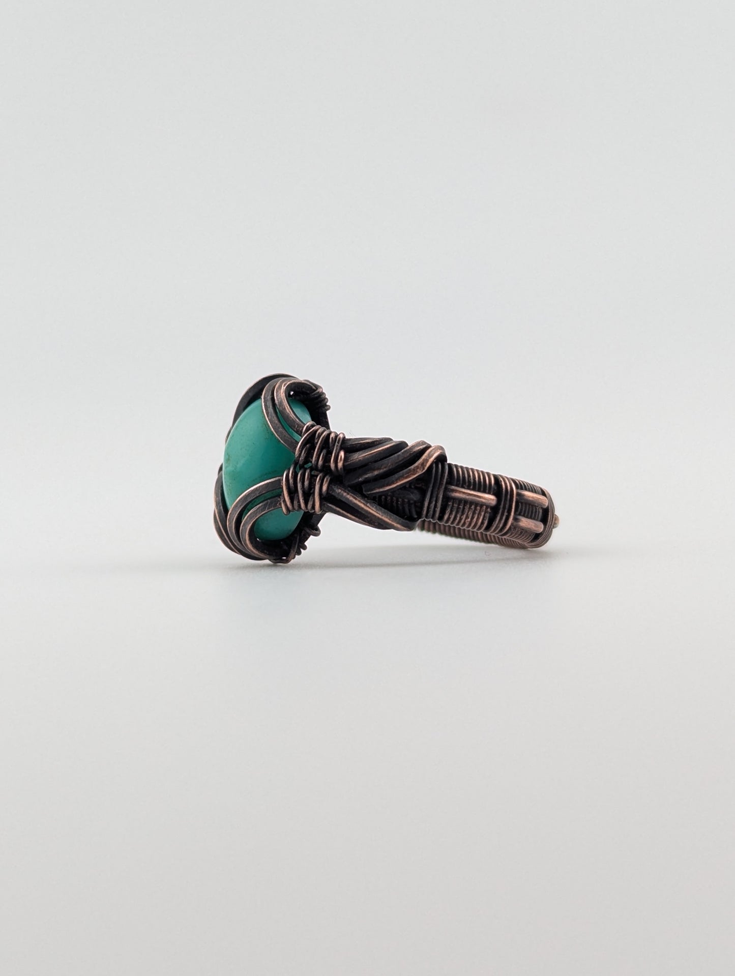 Chrysoprase - Copper Wire Wrapped Ring - Size 5.5
