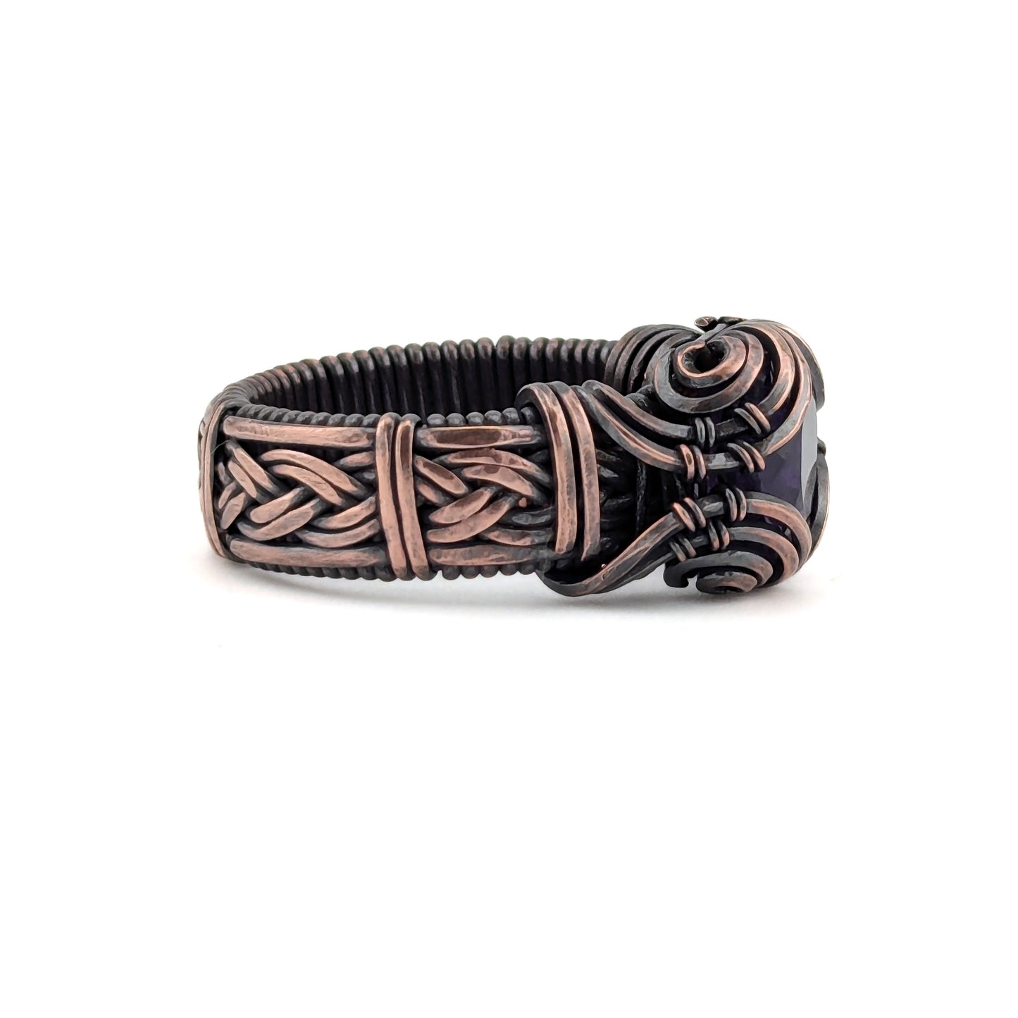Amethyst - Brilliant Copper Ring - Size 8.5