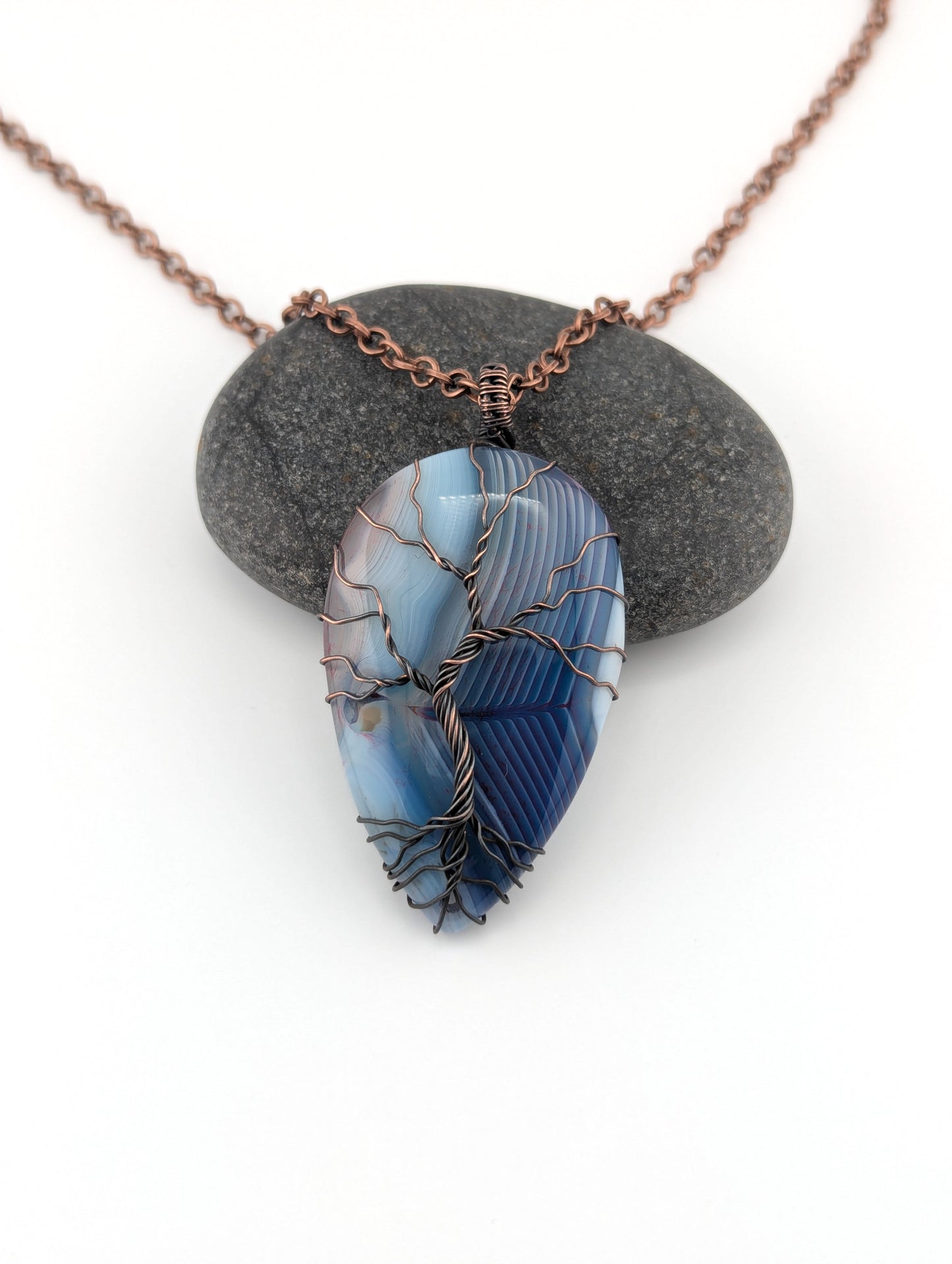Tree of Life Pendant -Blue Banded Agate