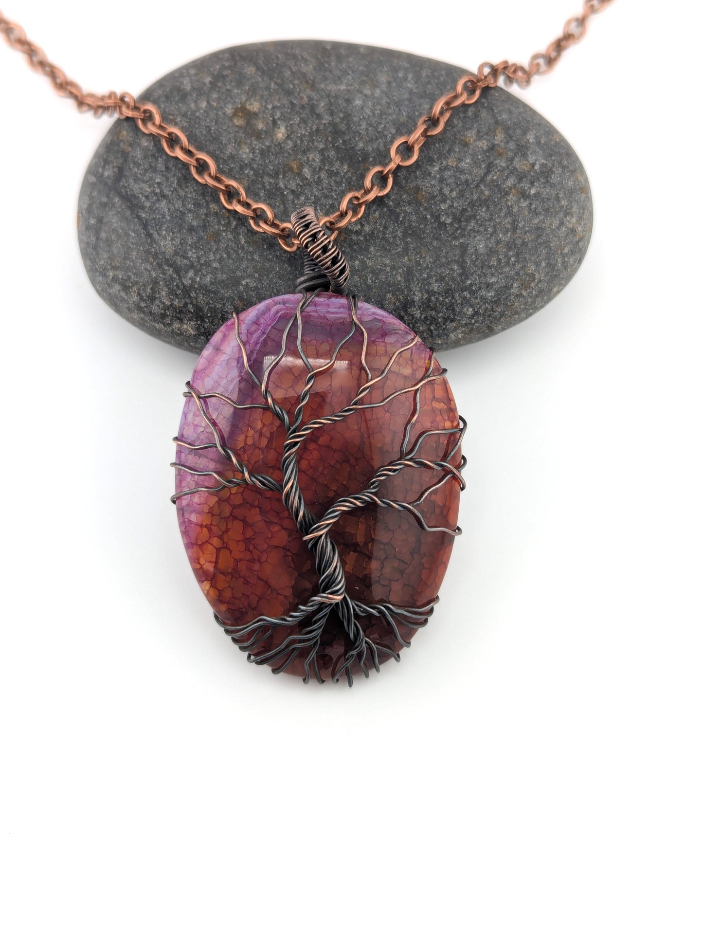Tree of Life - Pink & Orange Dragon Vein Agate Pendant