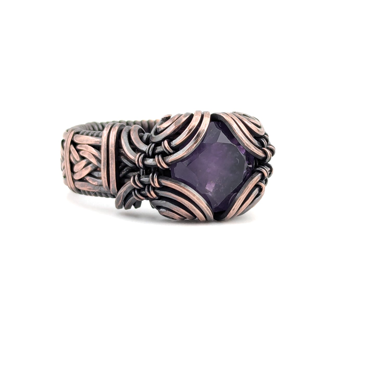 Amethyst - Brilliant Copper Ring - Size 8.5