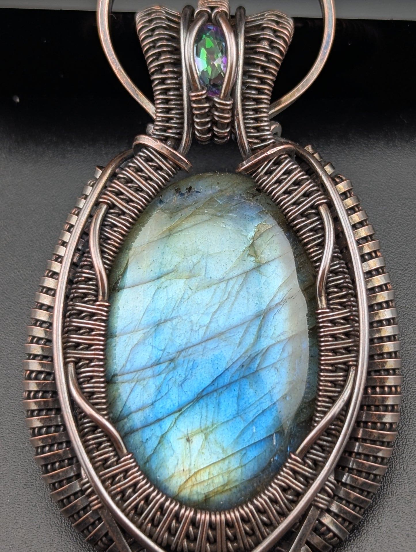 "Crystal Tiger" - Labradorite and Mystic Topaz Amulet