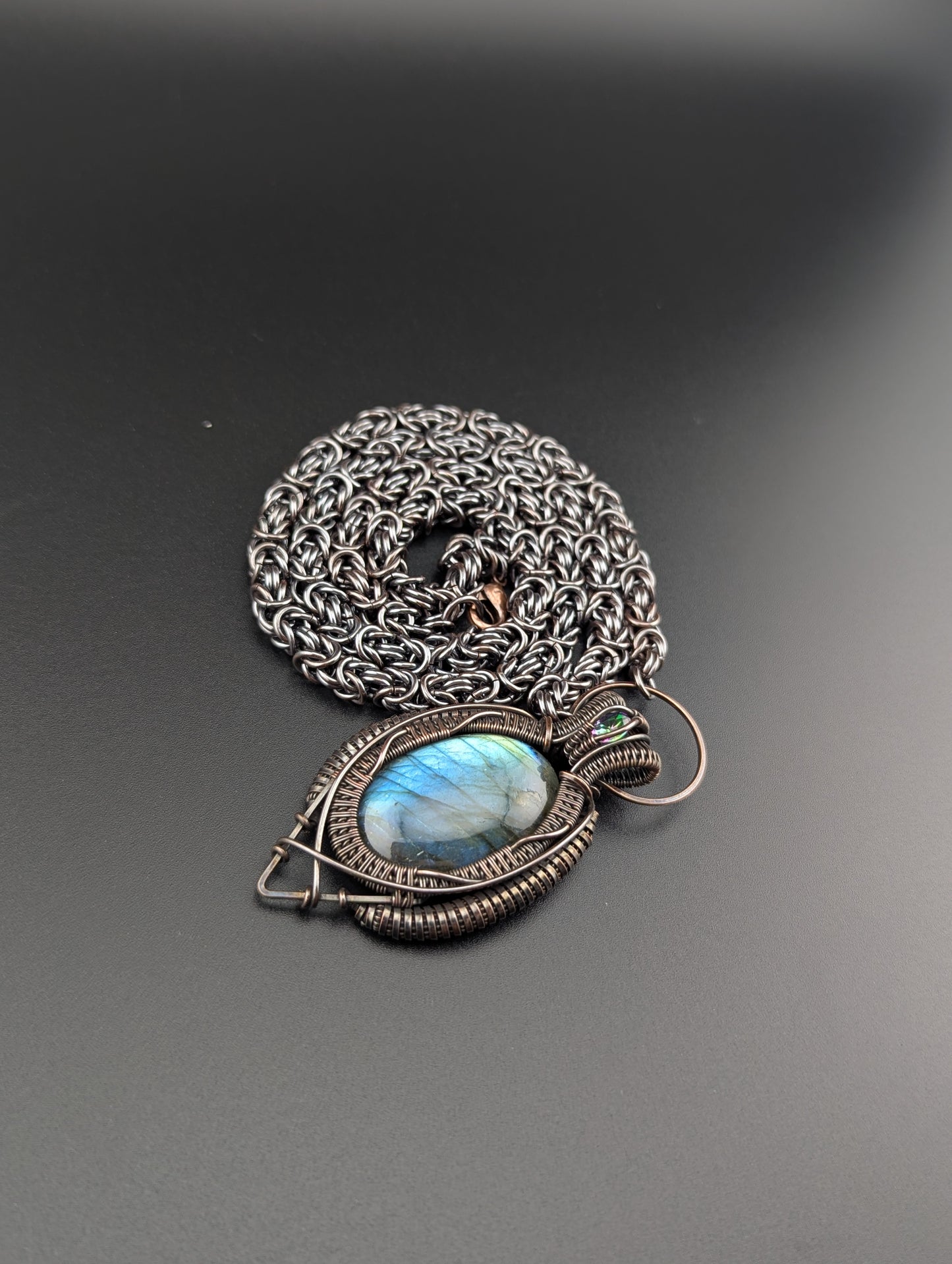 "Crystal Tiger" - Labradorite and Mystic Topaz Amulet