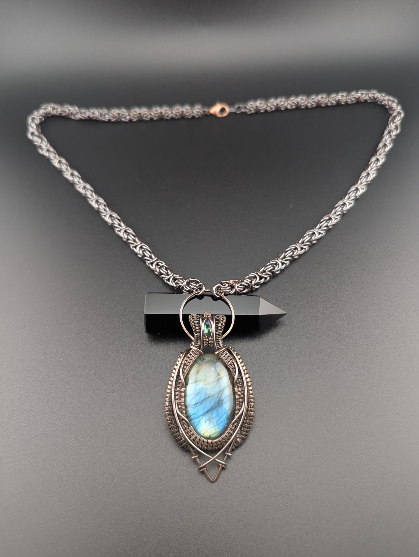 "Crystal Tiger" - Labradorite and Mystic Topaz Amulet