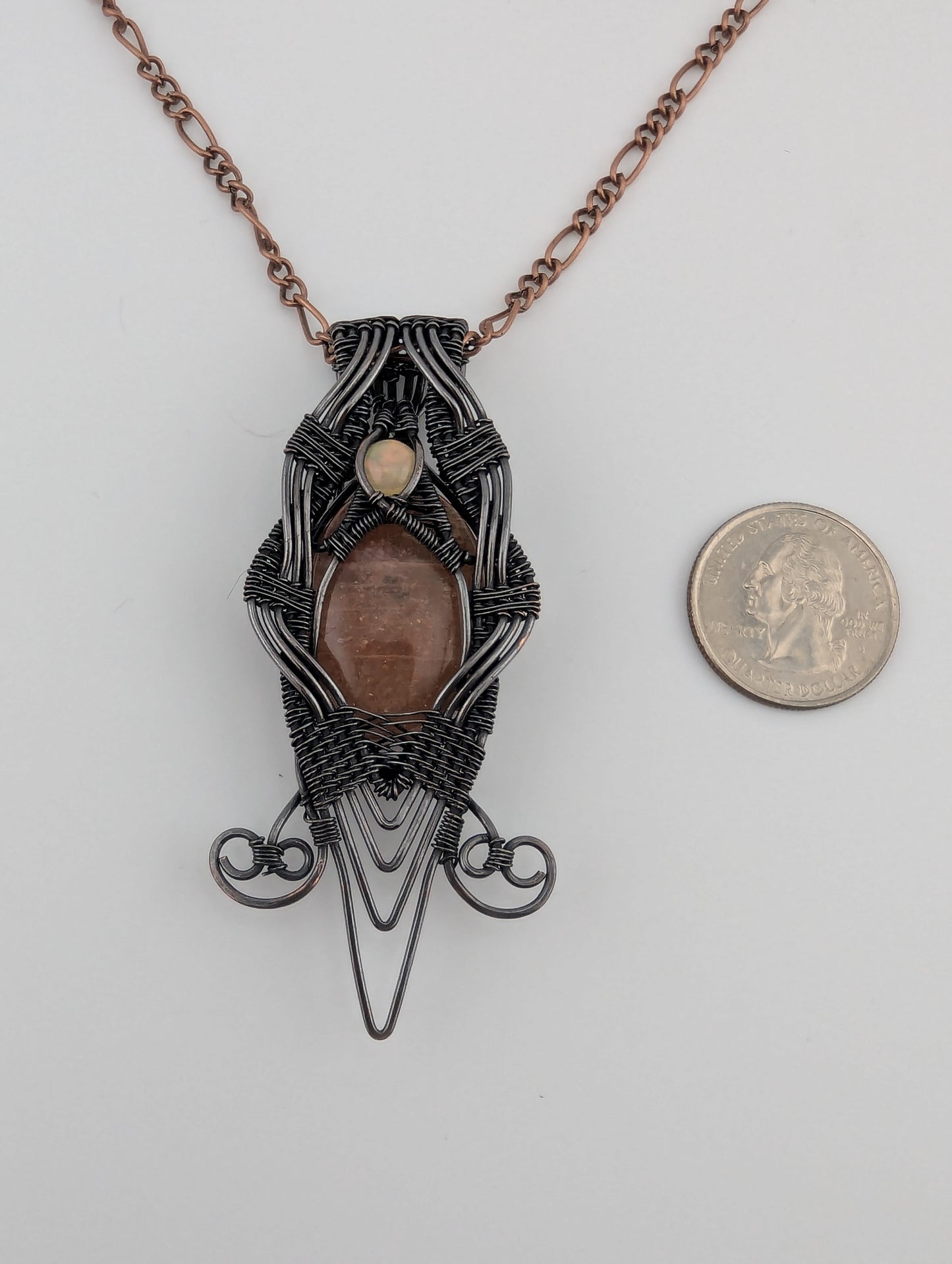 Sun/Moon Stone & Opal - Copper Pendant - "Syzygy"