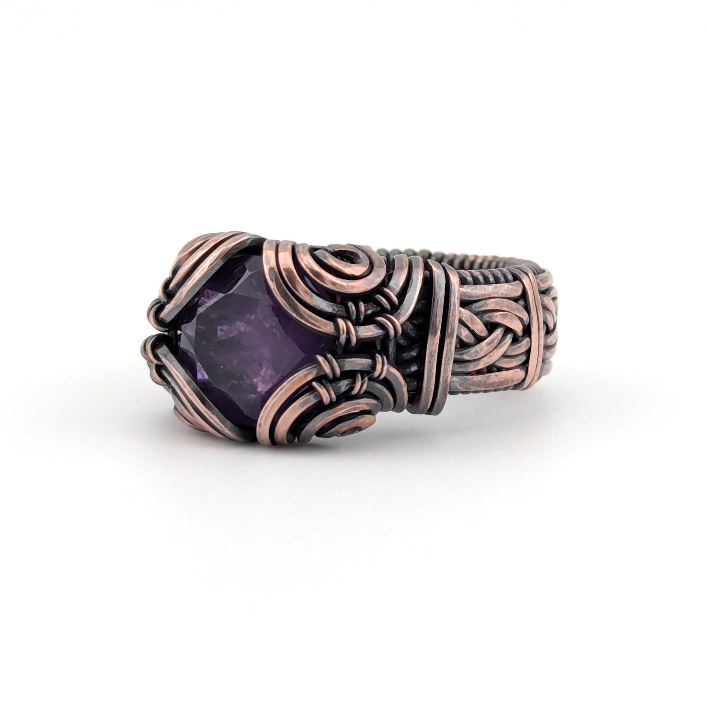 Amethyst - Brilliant Copper Ring - Size 8.5
