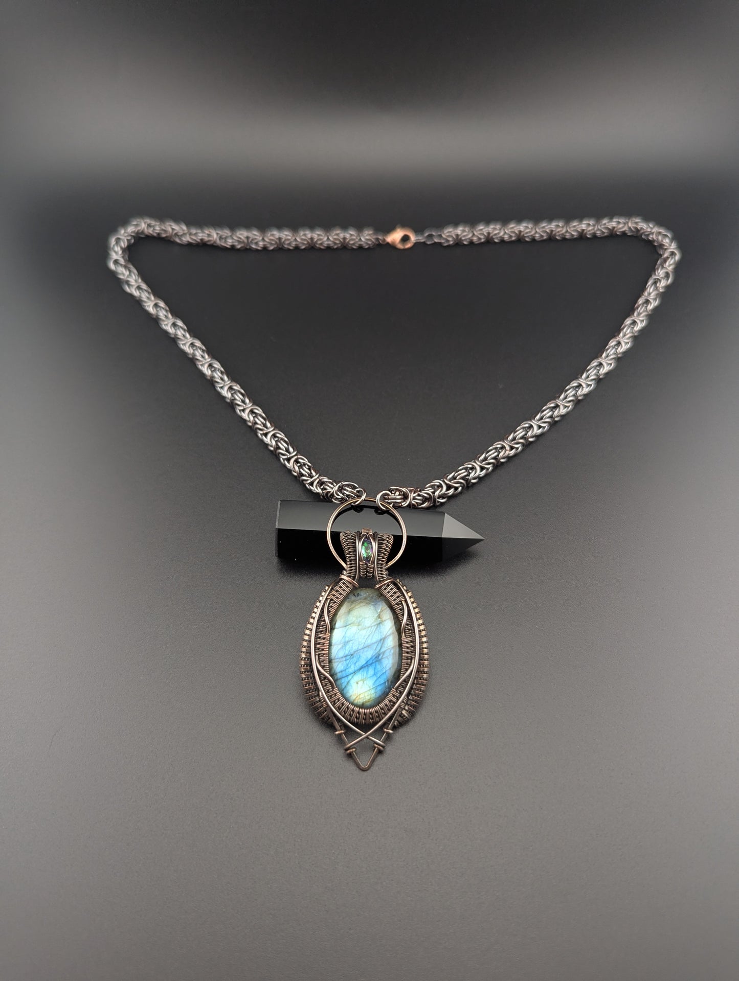 "Crystal Tiger" - Labradorite and Mystic Topaz Amulet