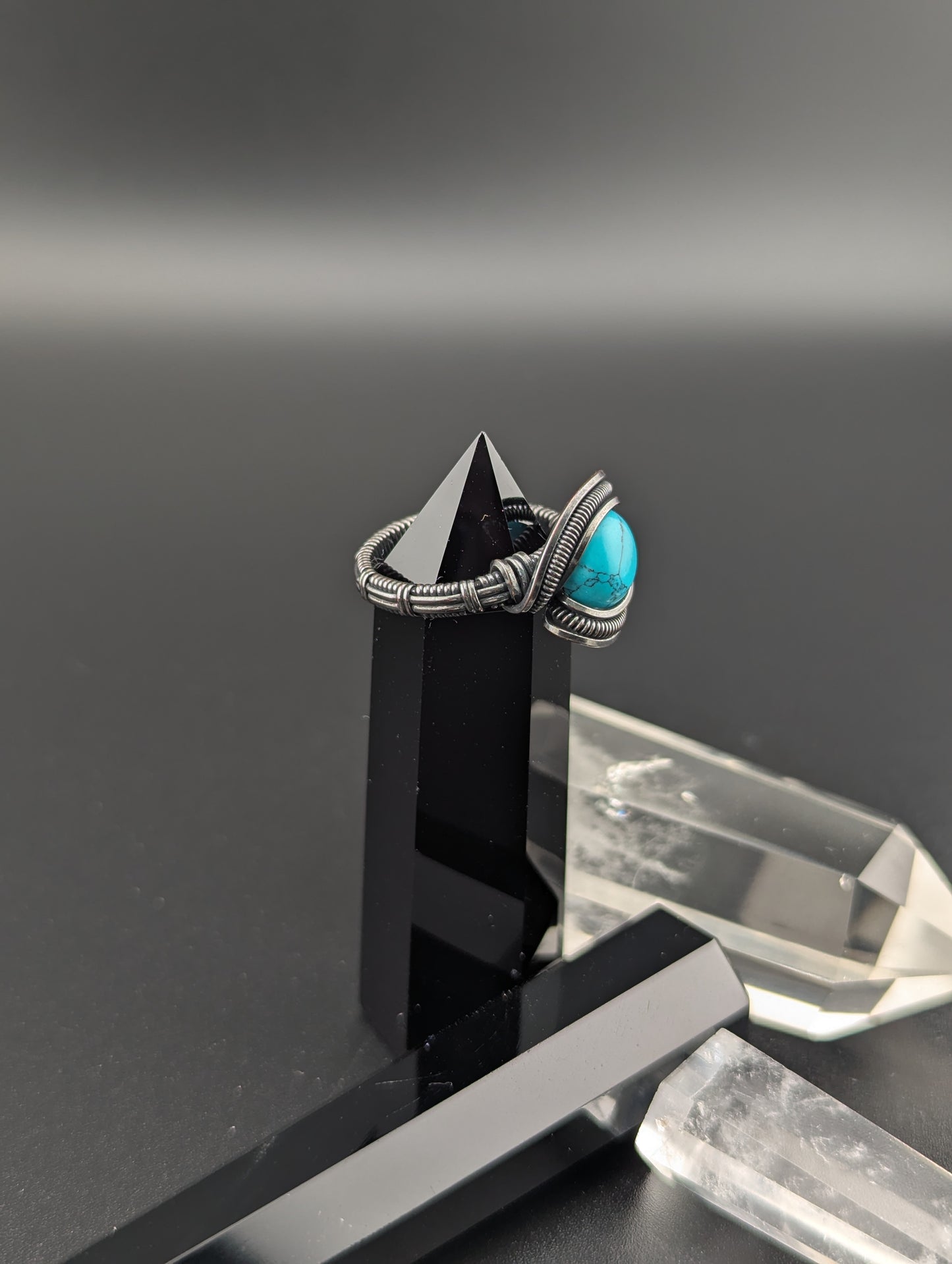 Wire Wrapped Turquoise Handmade Copper Ring Size 7