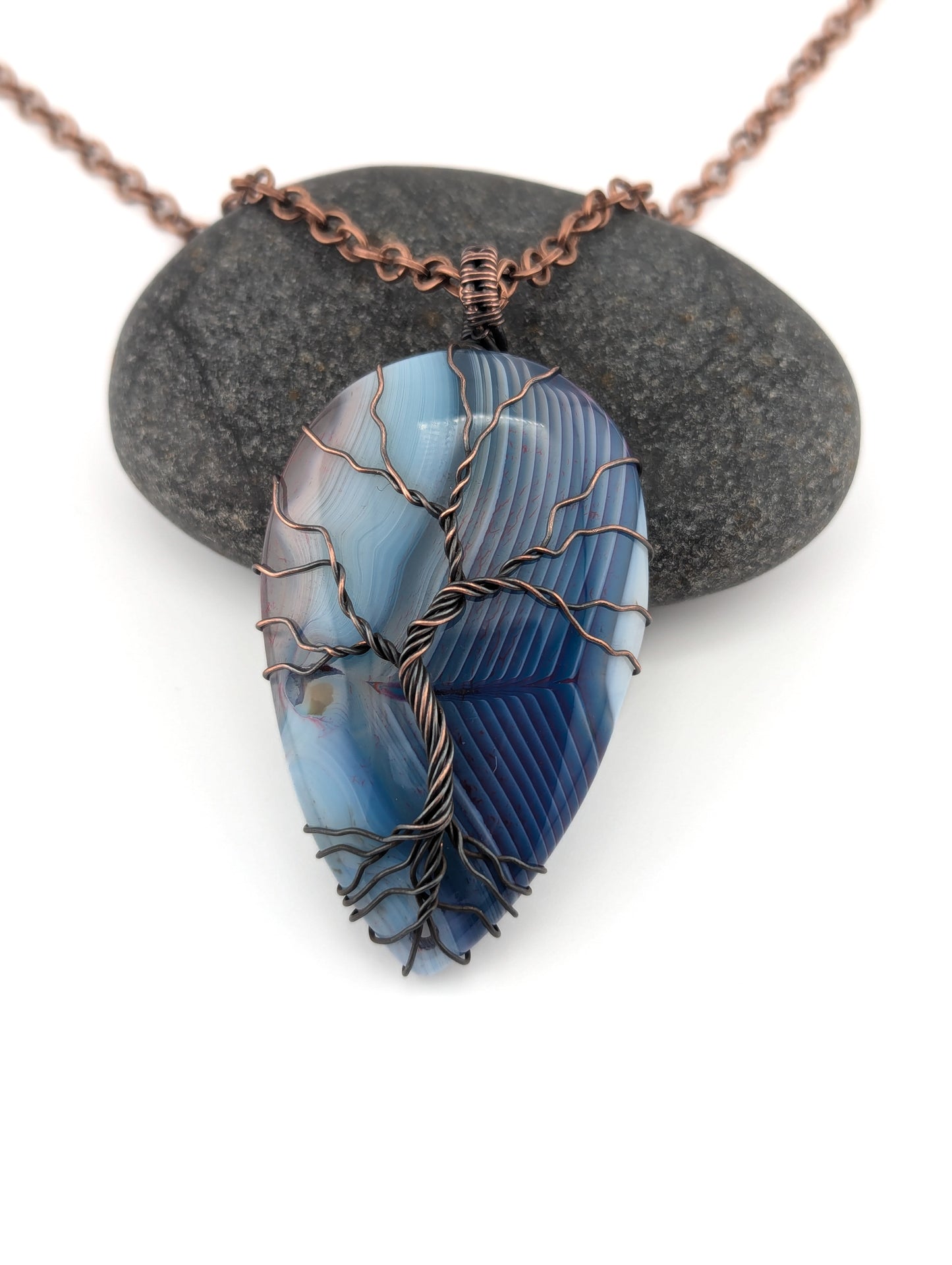 Tree of Life Pendant -Blue Banded Agate