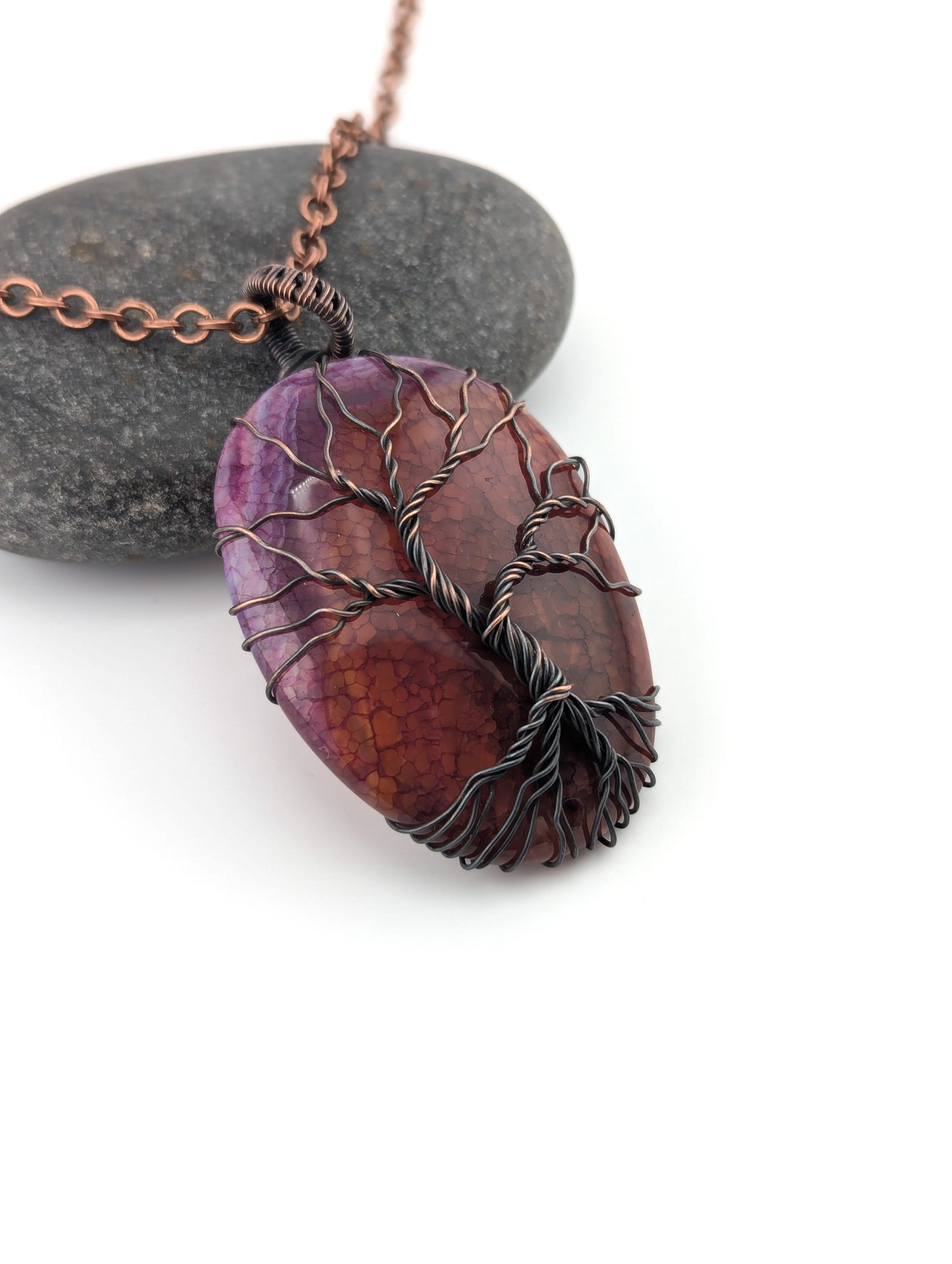 Tree of Life - Pink & Orange Dragon Vein Agate Pendant