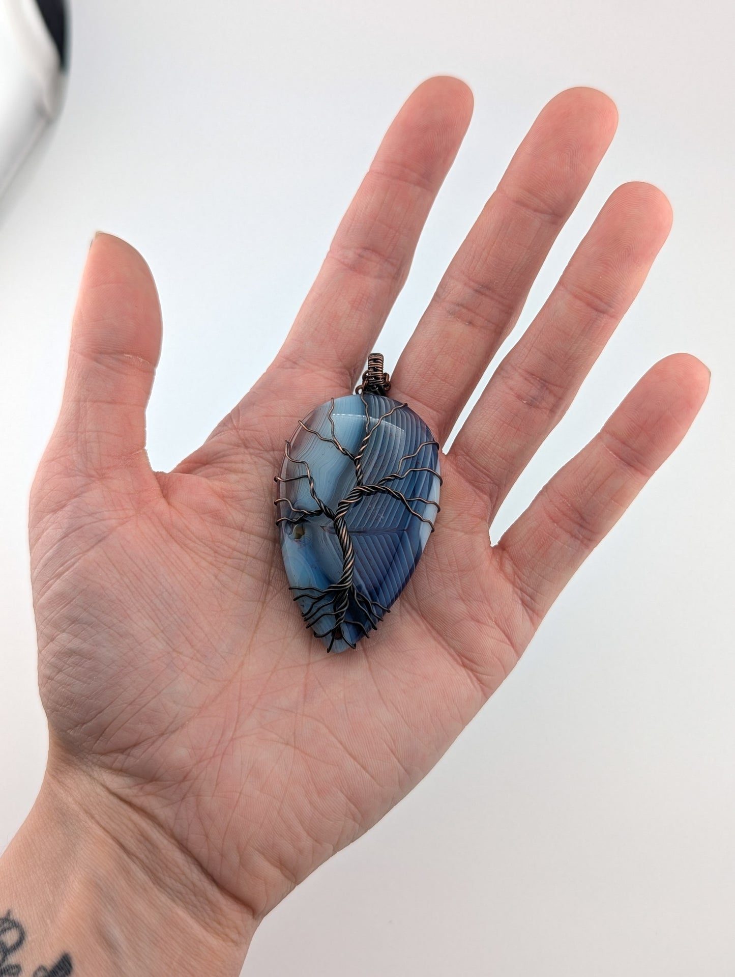 Tree of Life Pendant -Blue Banded Agate