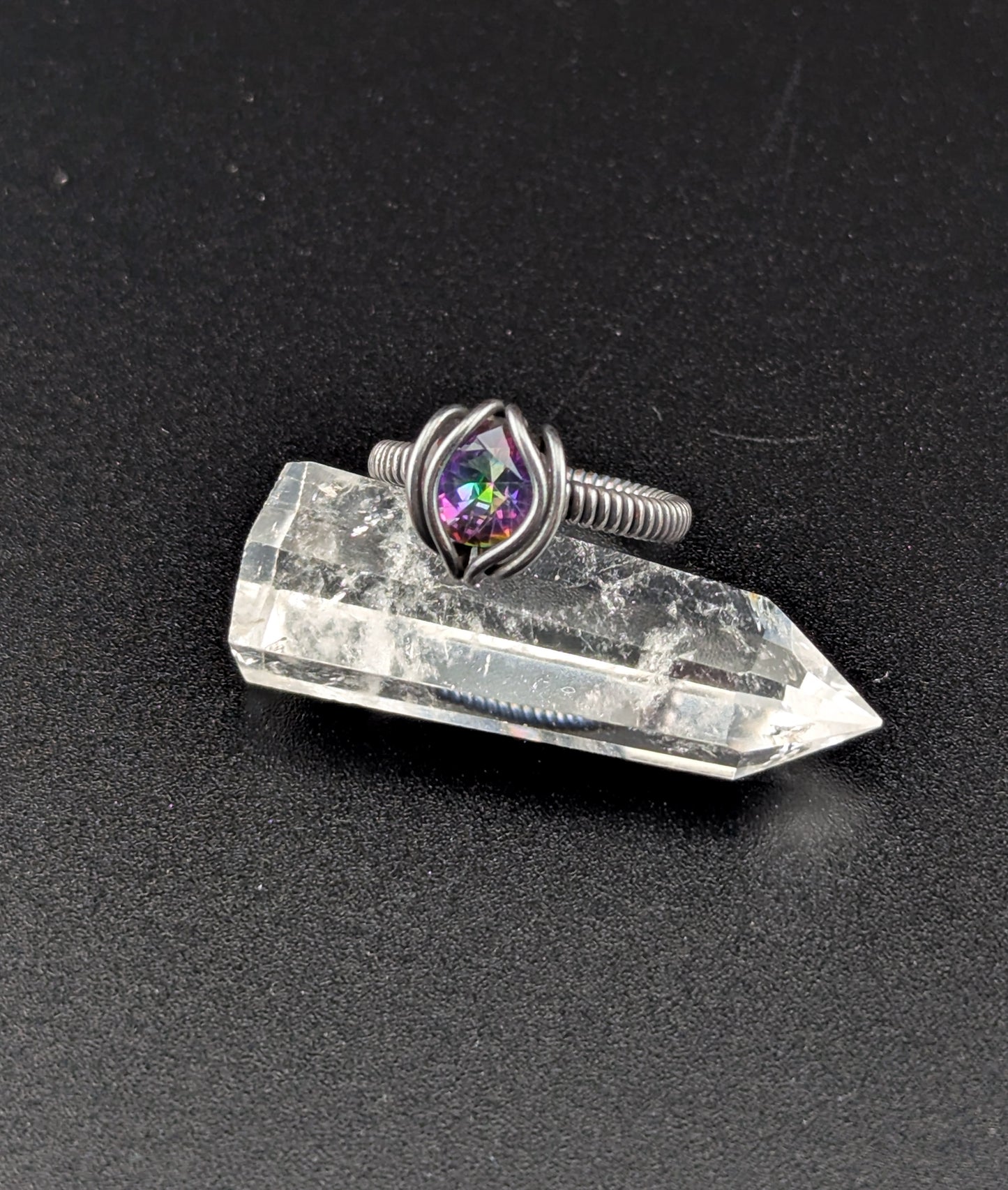 Wire Wrapped Mystic Topaz Handmade Copper Ring