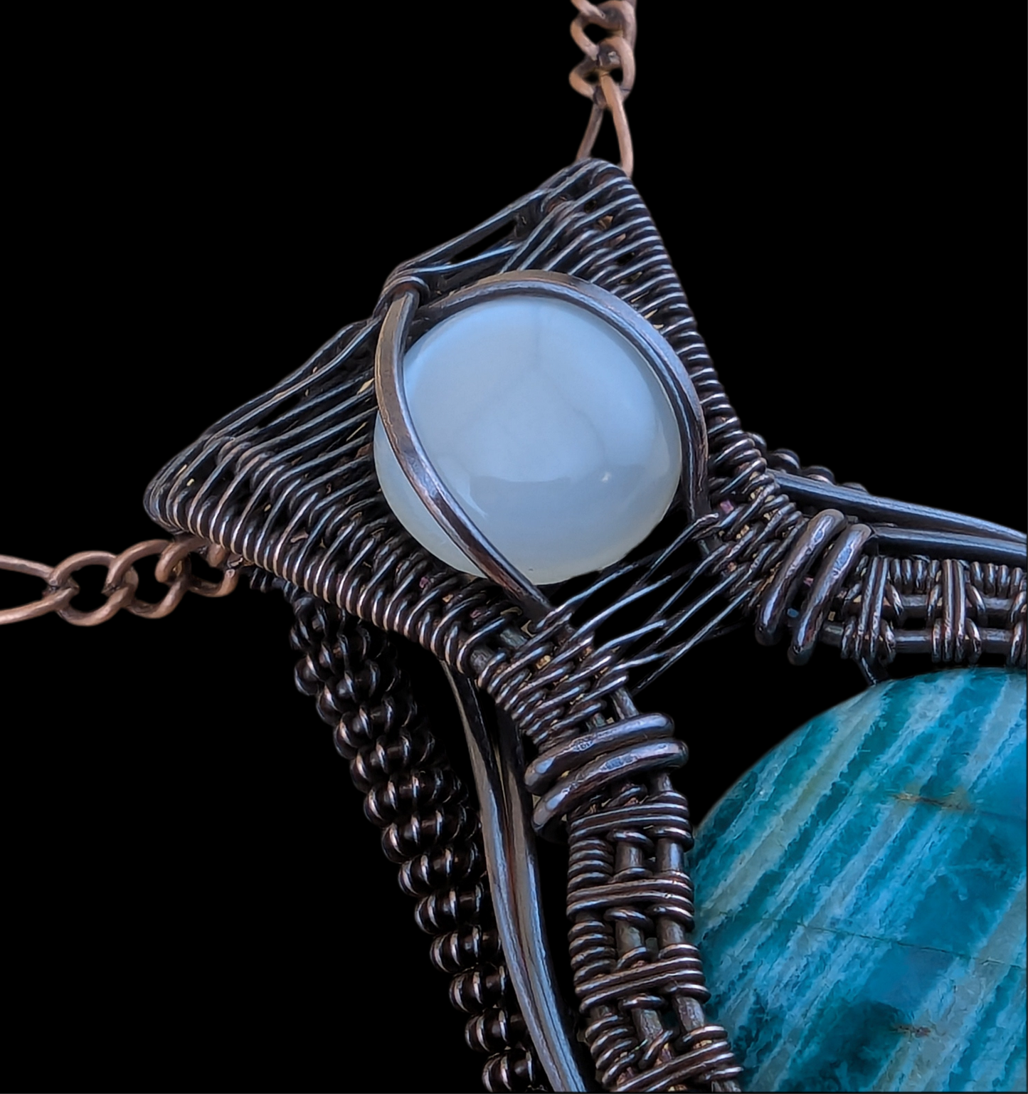 Amazonite and Cate Eye - Copper Pendant - "Tranquil Voice"
