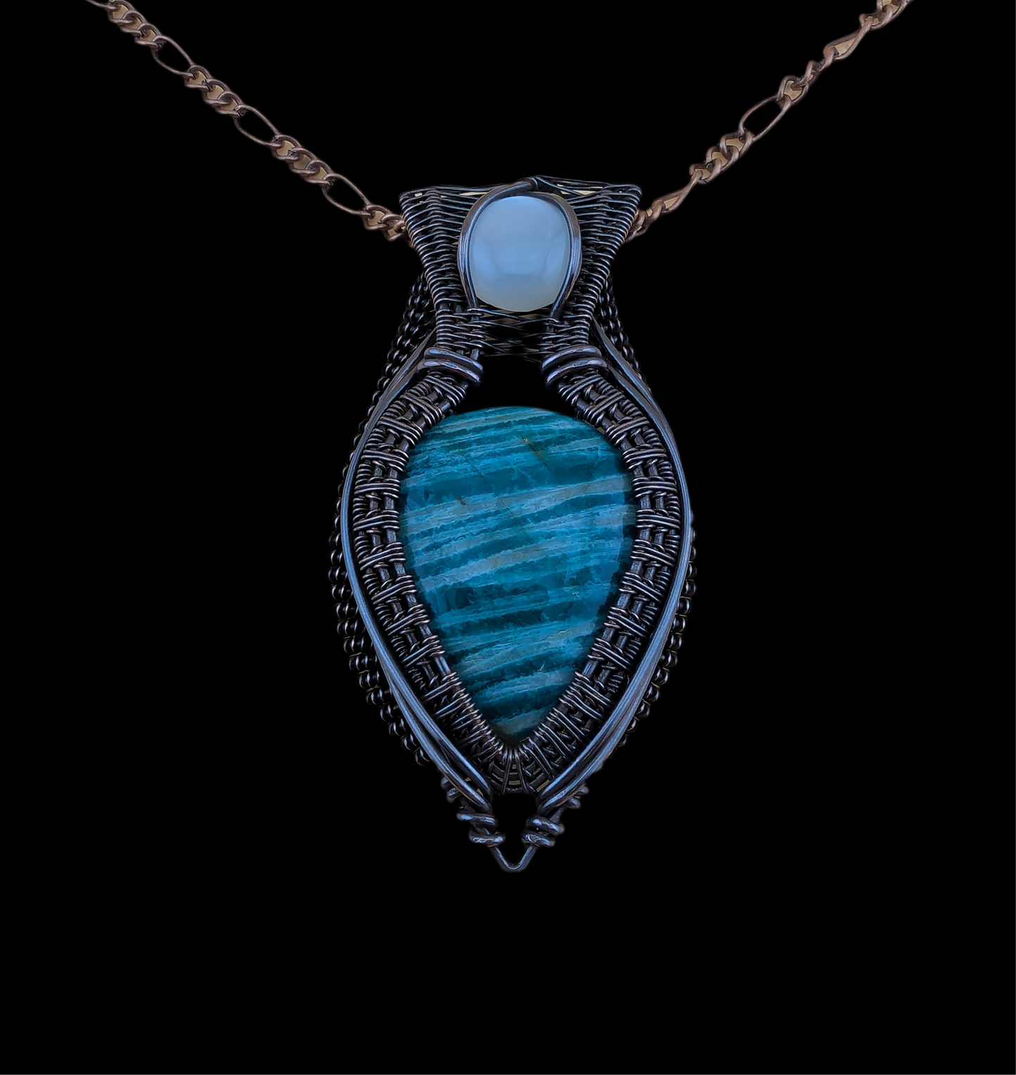 Amazonite and Cate Eye - Copper Pendant - "Tranquil Voice"