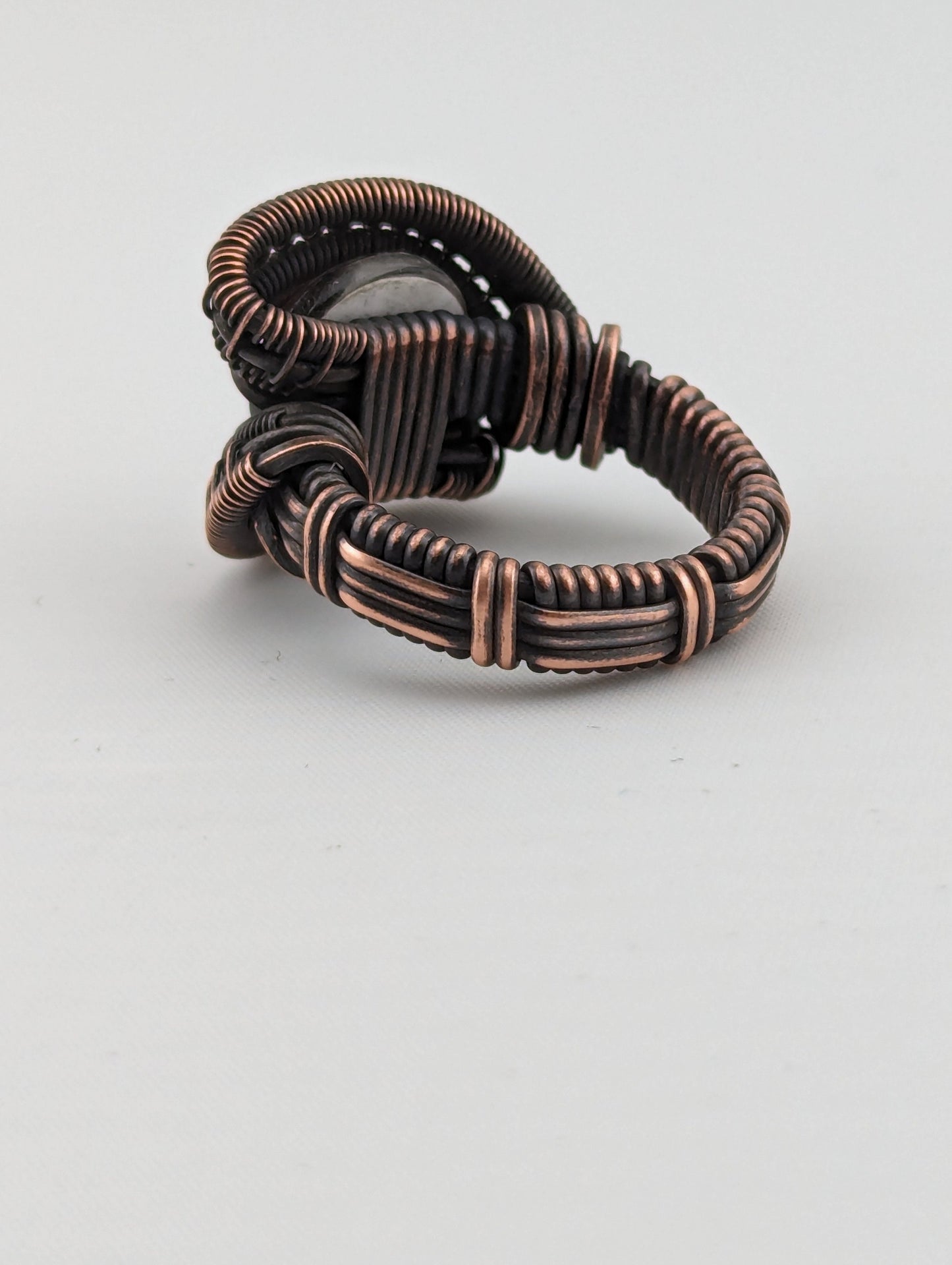 Wire Wrapped Fiery Orange Dragon Eye Handmade Copper Ring   Size 7