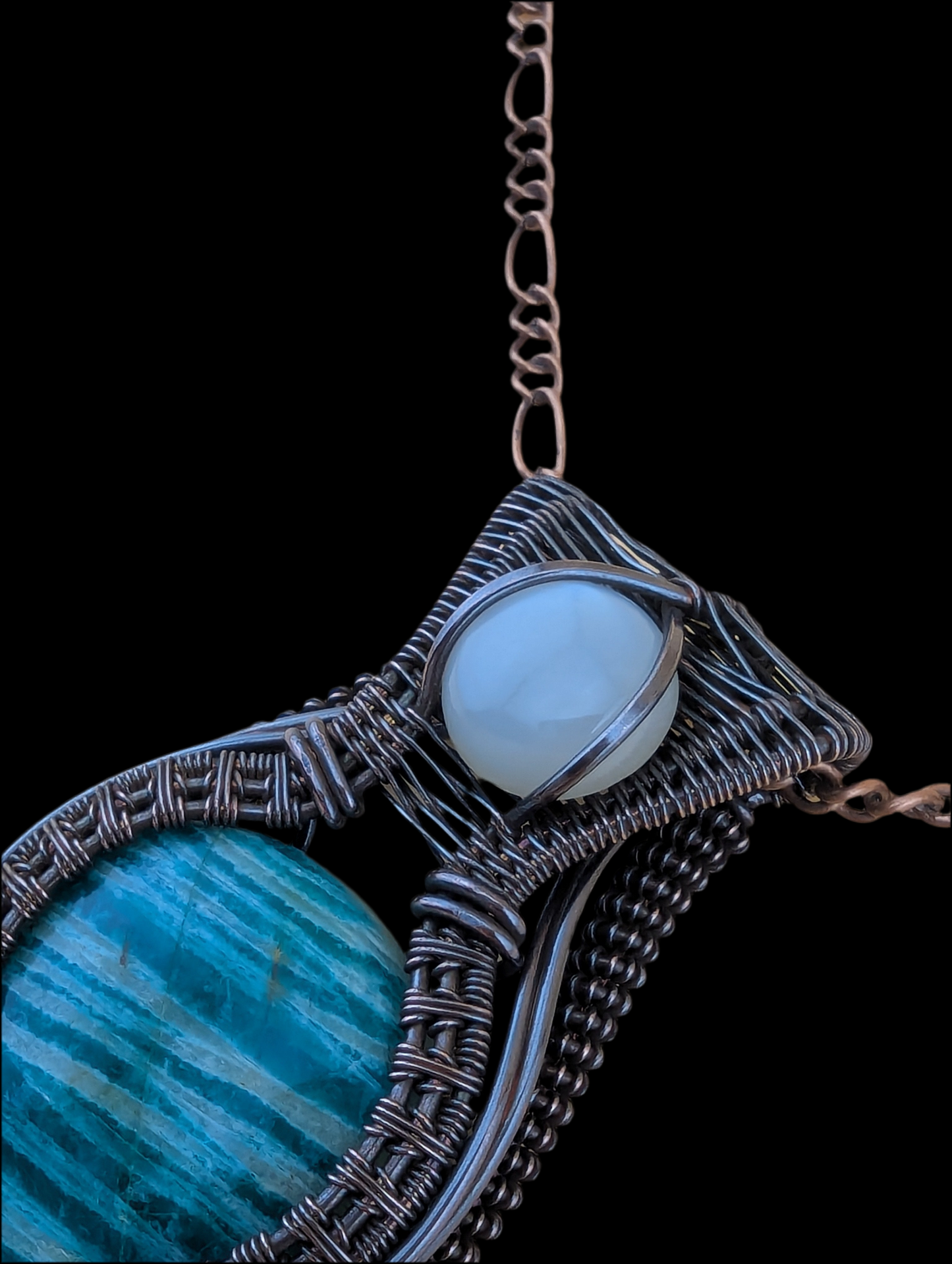 Amazonite and Cate Eye - Copper Pendant - "Tranquil Voice"