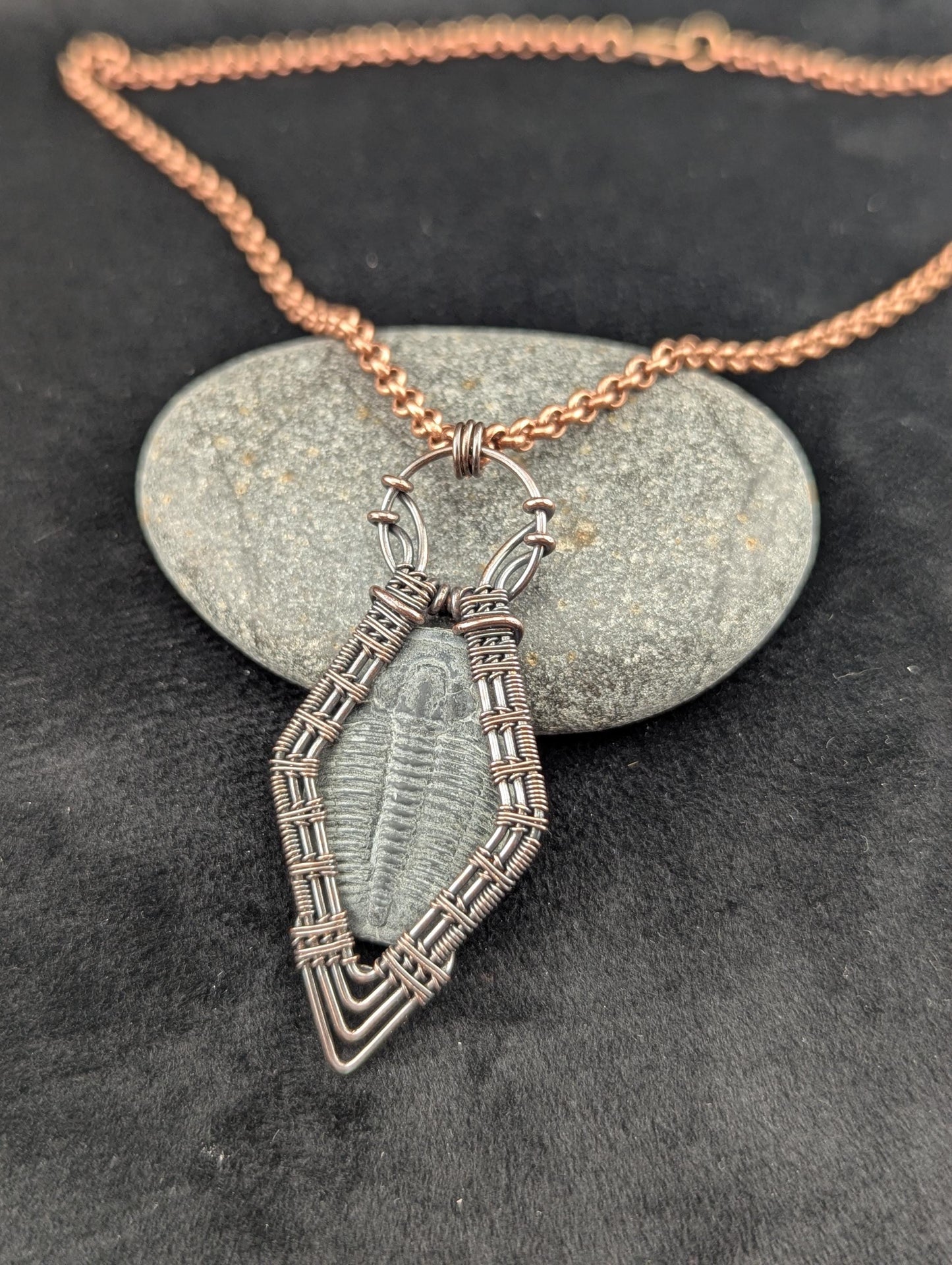 Wire Wrapped Trilobite Fossil Handmade Copper Pendant Necklace