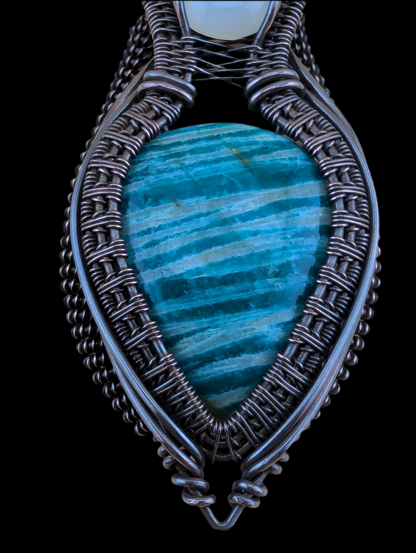 Amazonite and Cate Eye - Copper Pendant - "Tranquil Voice"
