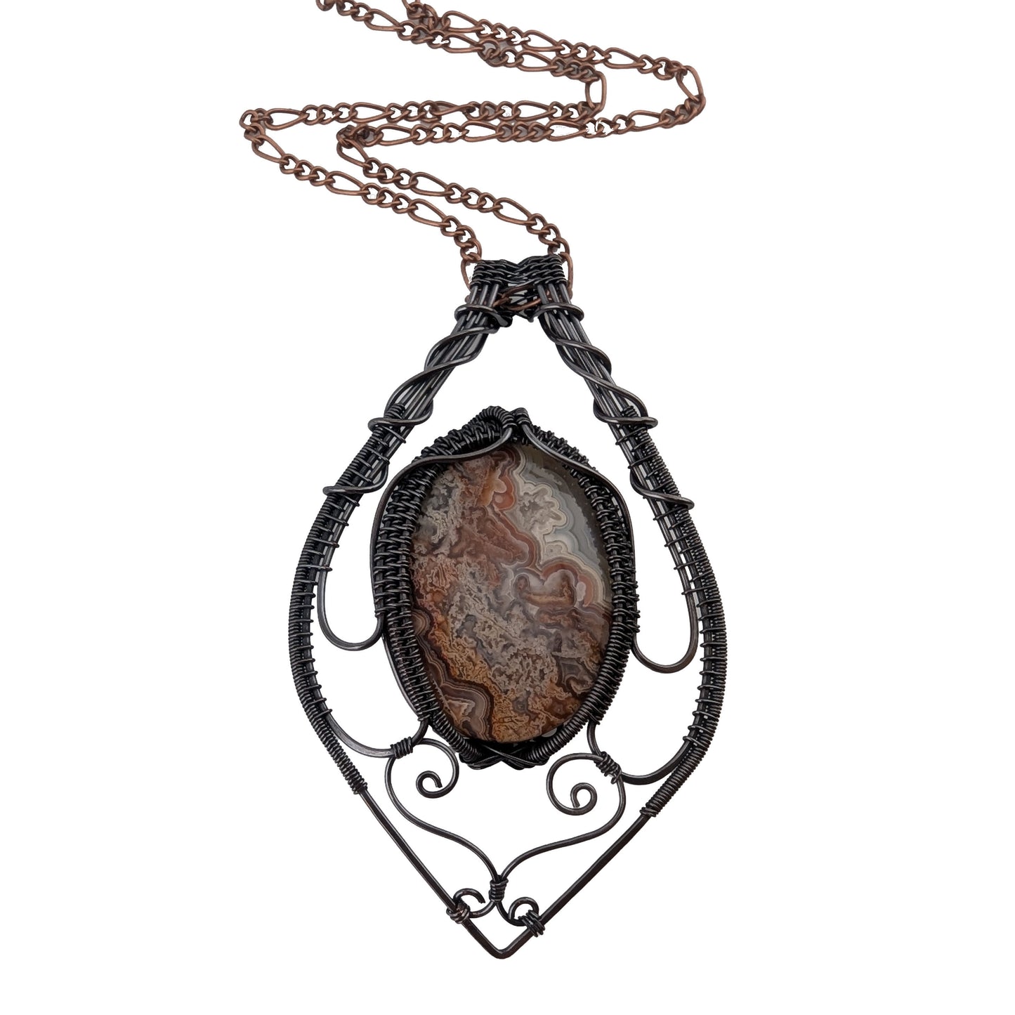 Crazy Lace Agate - Copper Pendant - "Coastal View"