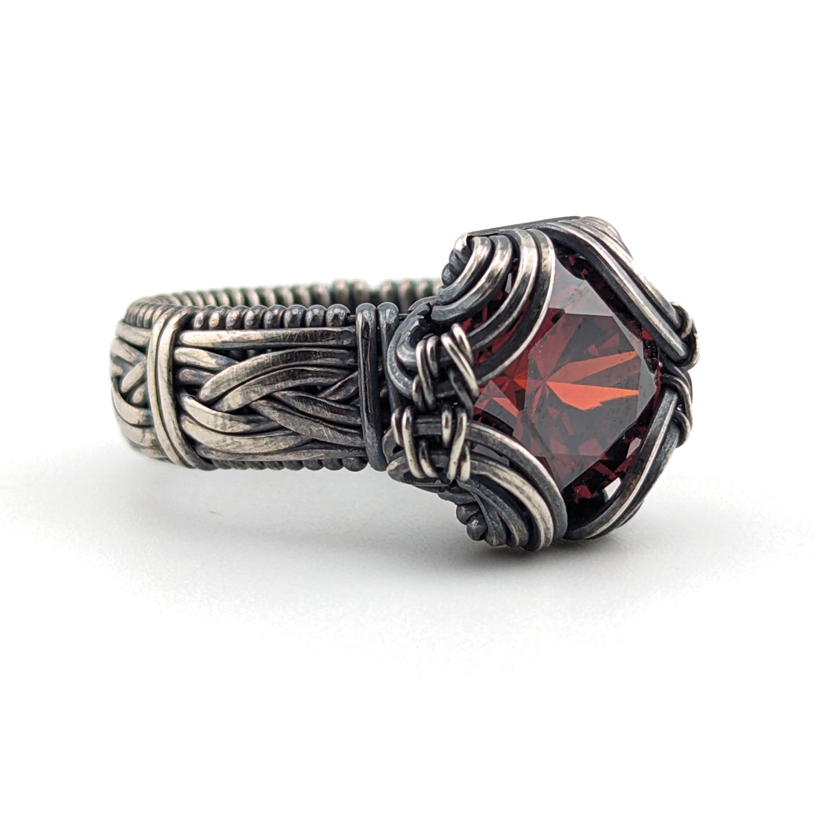 Red CZ Silver Brilliant Ring - Size 6