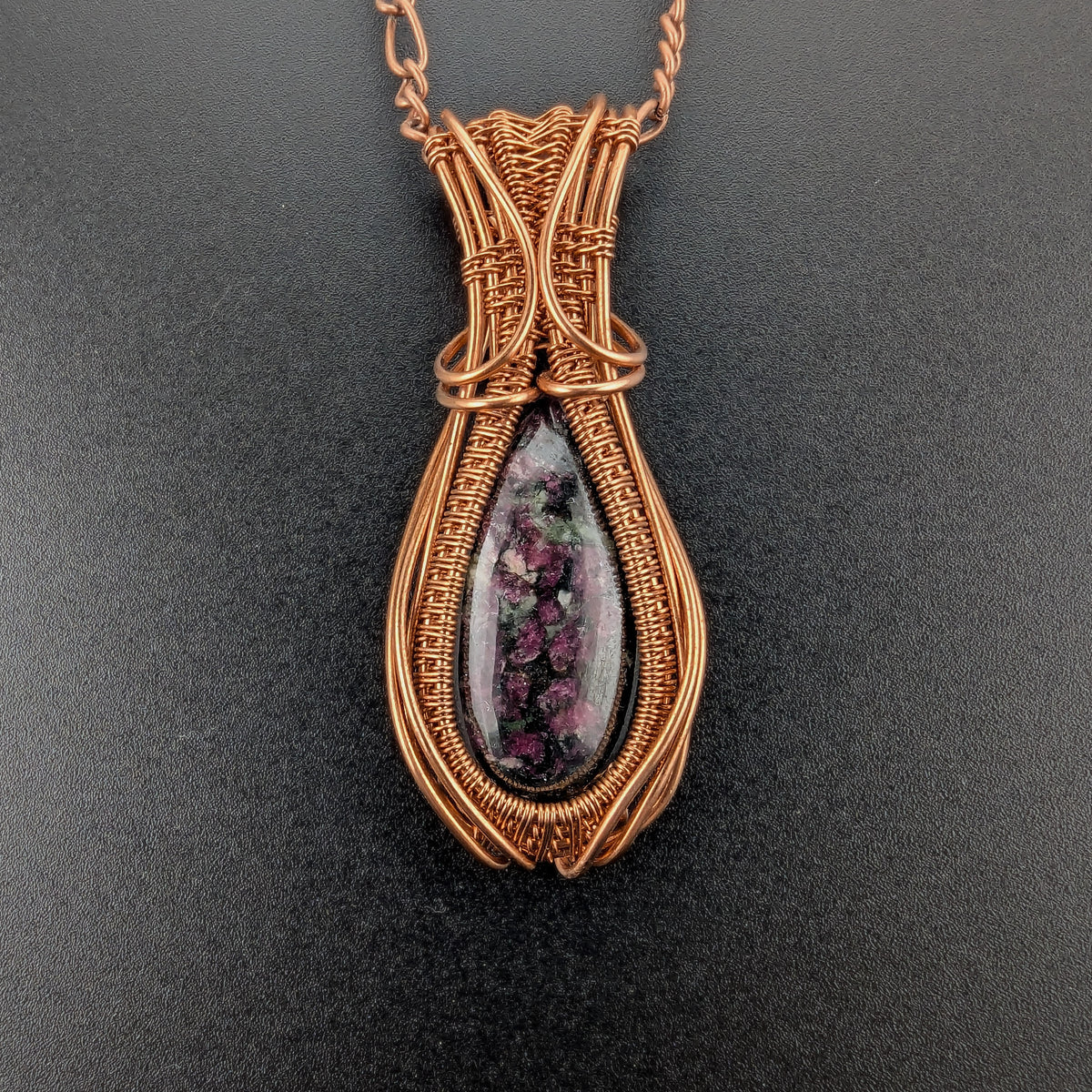 Ruby Zoisite Bright Copper Pendant - "Fireworks"