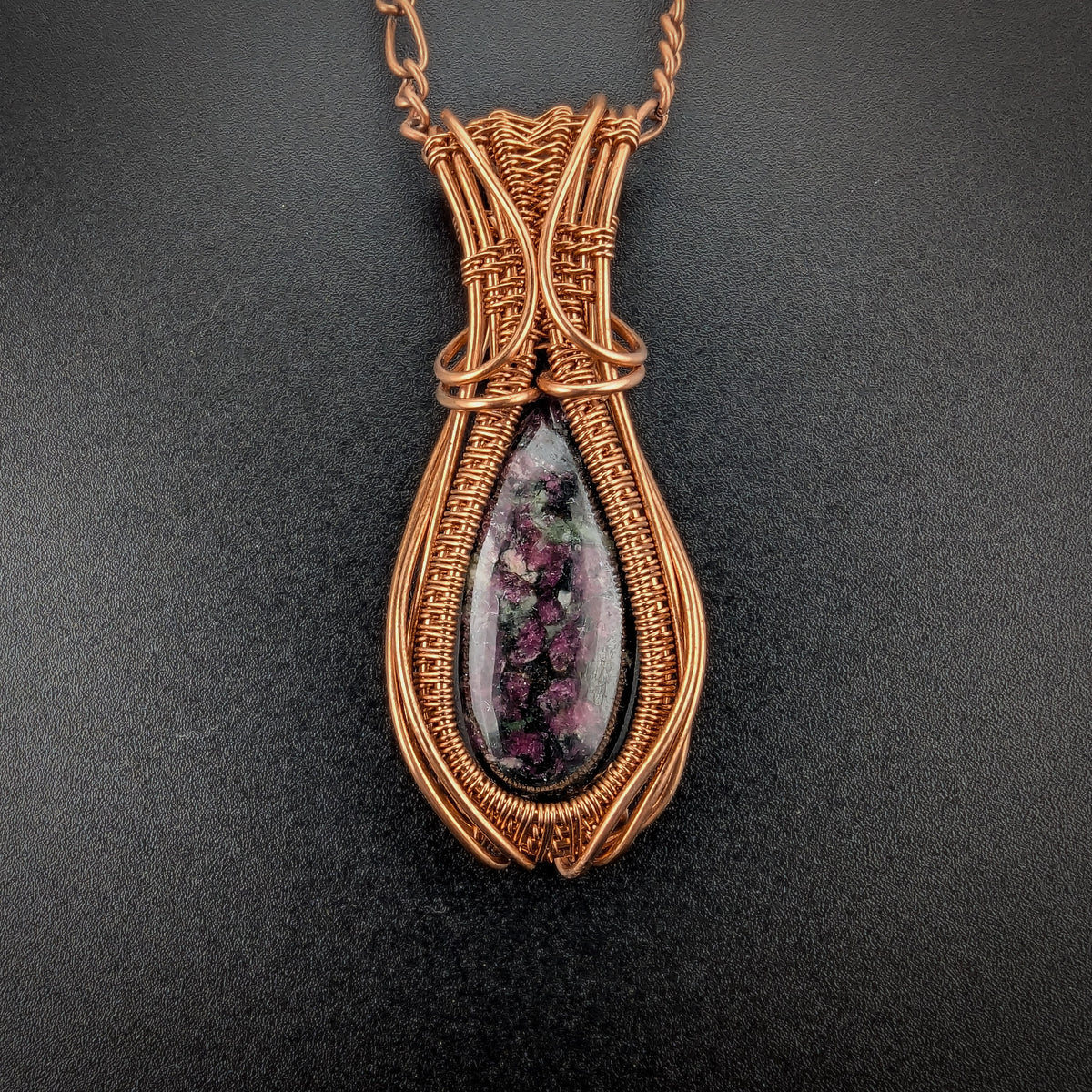 Ruby Zoisite Bright Copper Pendant - "Fireworks"