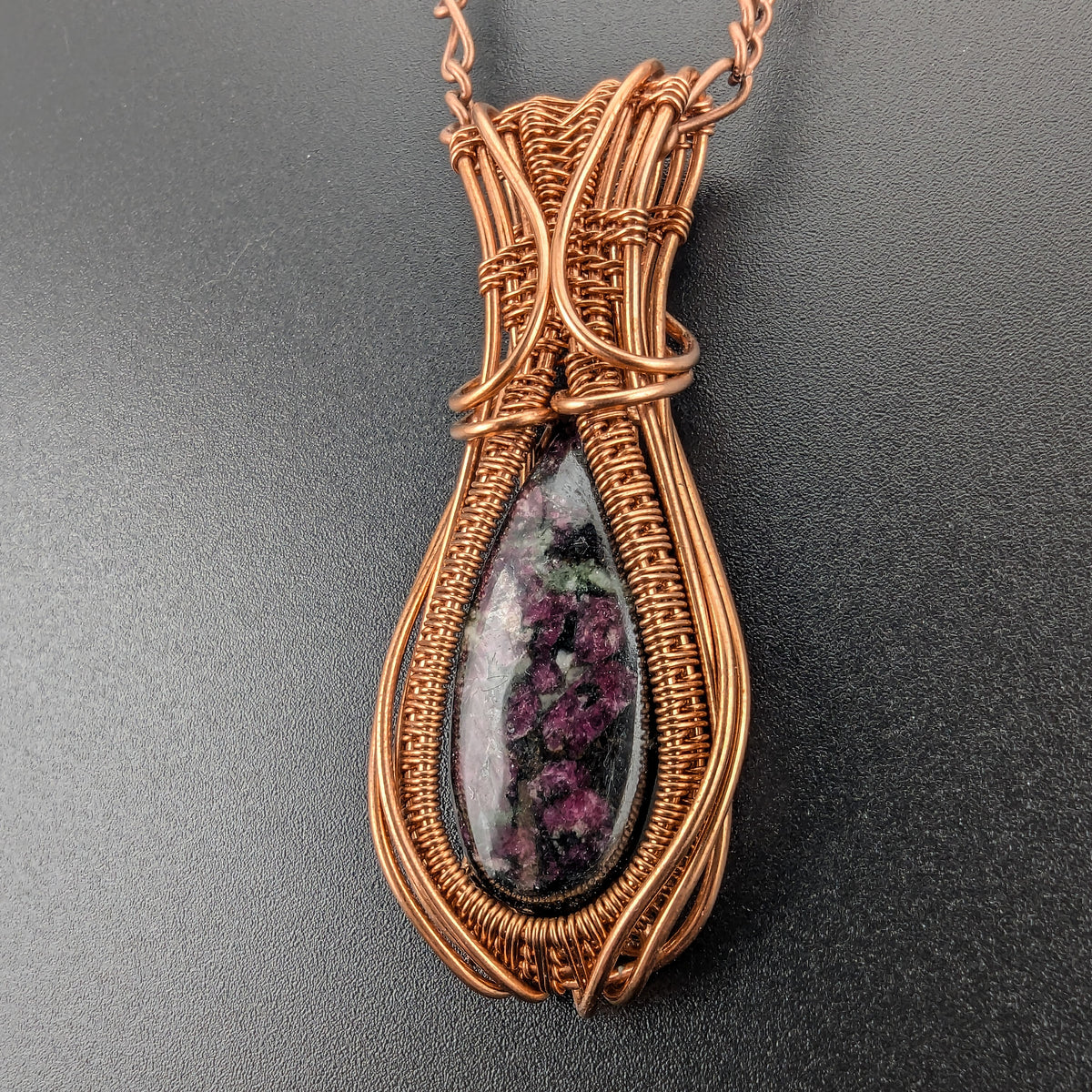 Ruby Zoisite Bright Copper Pendant - "Fireworks"