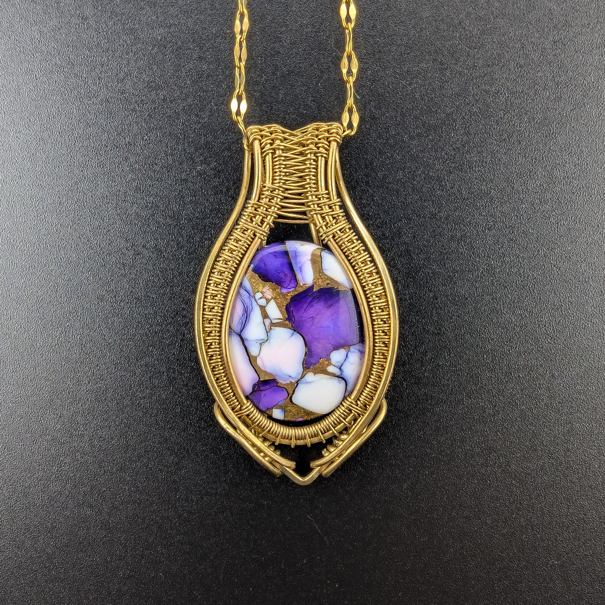 Purple Copper Turquoise - Brass Pendant- "Purple Majesty"