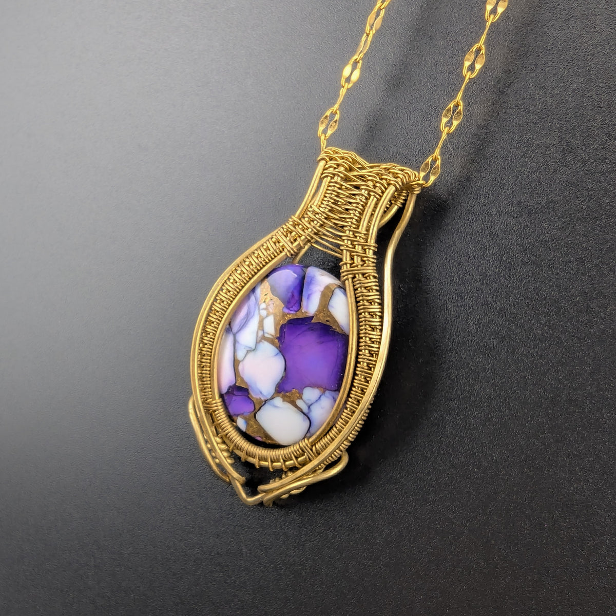 Purple Copper Turquoise - Brass Pendant- "Purple Majesty"