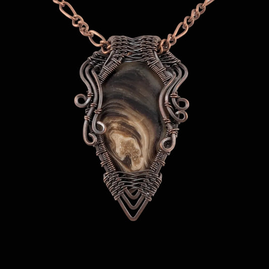 Copper Wire Wrapped Pendant - "Cafe au Lait"