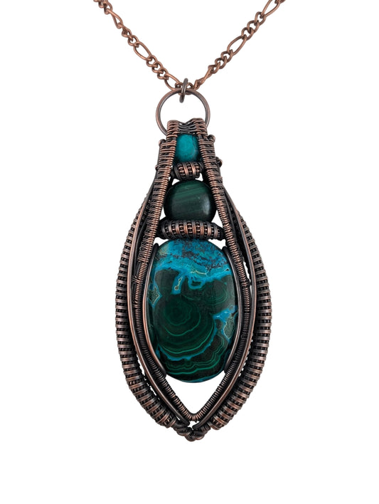 Chrysocholla Malachite Turquoise - Copper Pendant - "Cairn - The Stacked Stones"