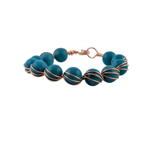 Turquoise Color Magnesite - Copper Bracelet - Bead Twist