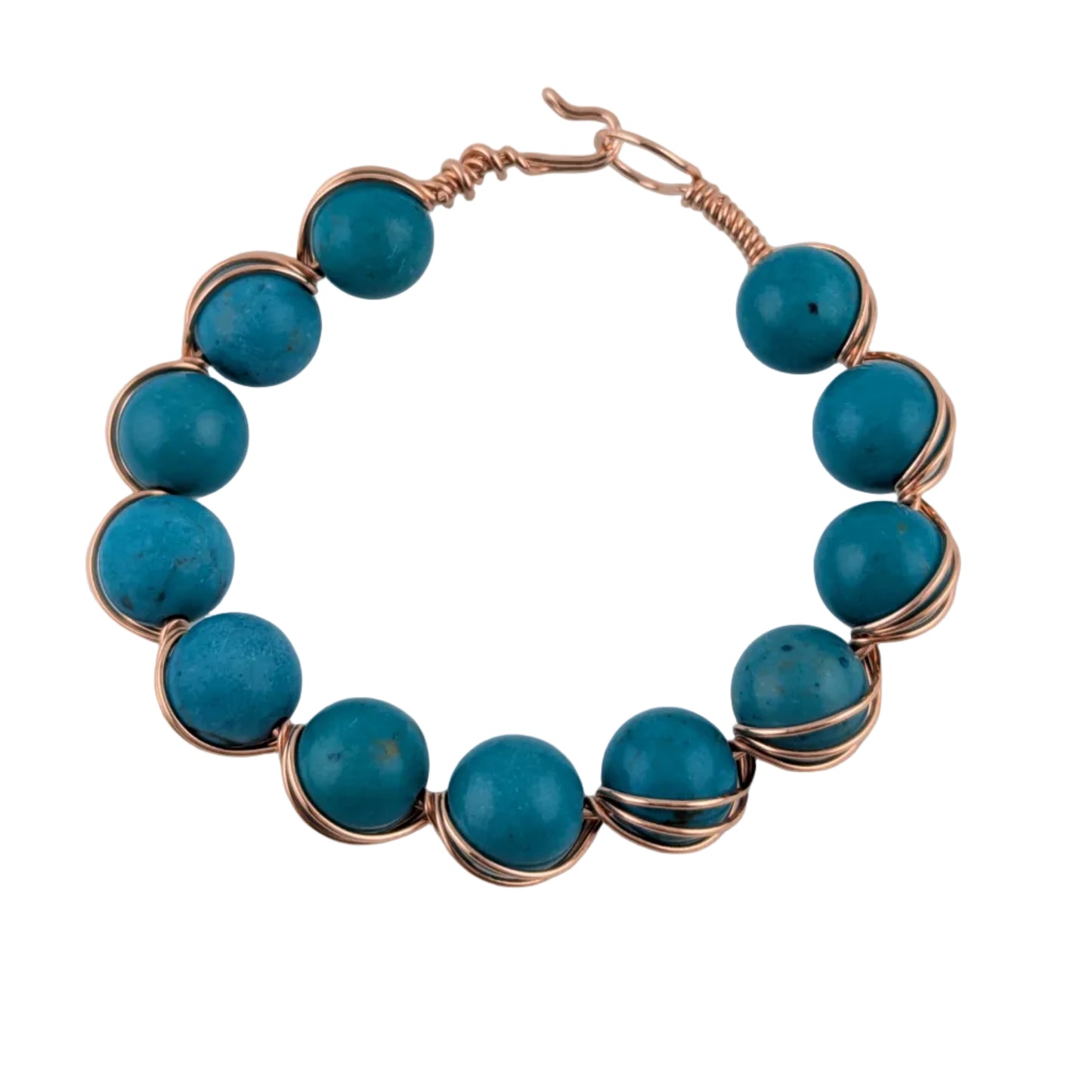 Turquoise Color Magnesite - Copper Bracelet - Bead Twist