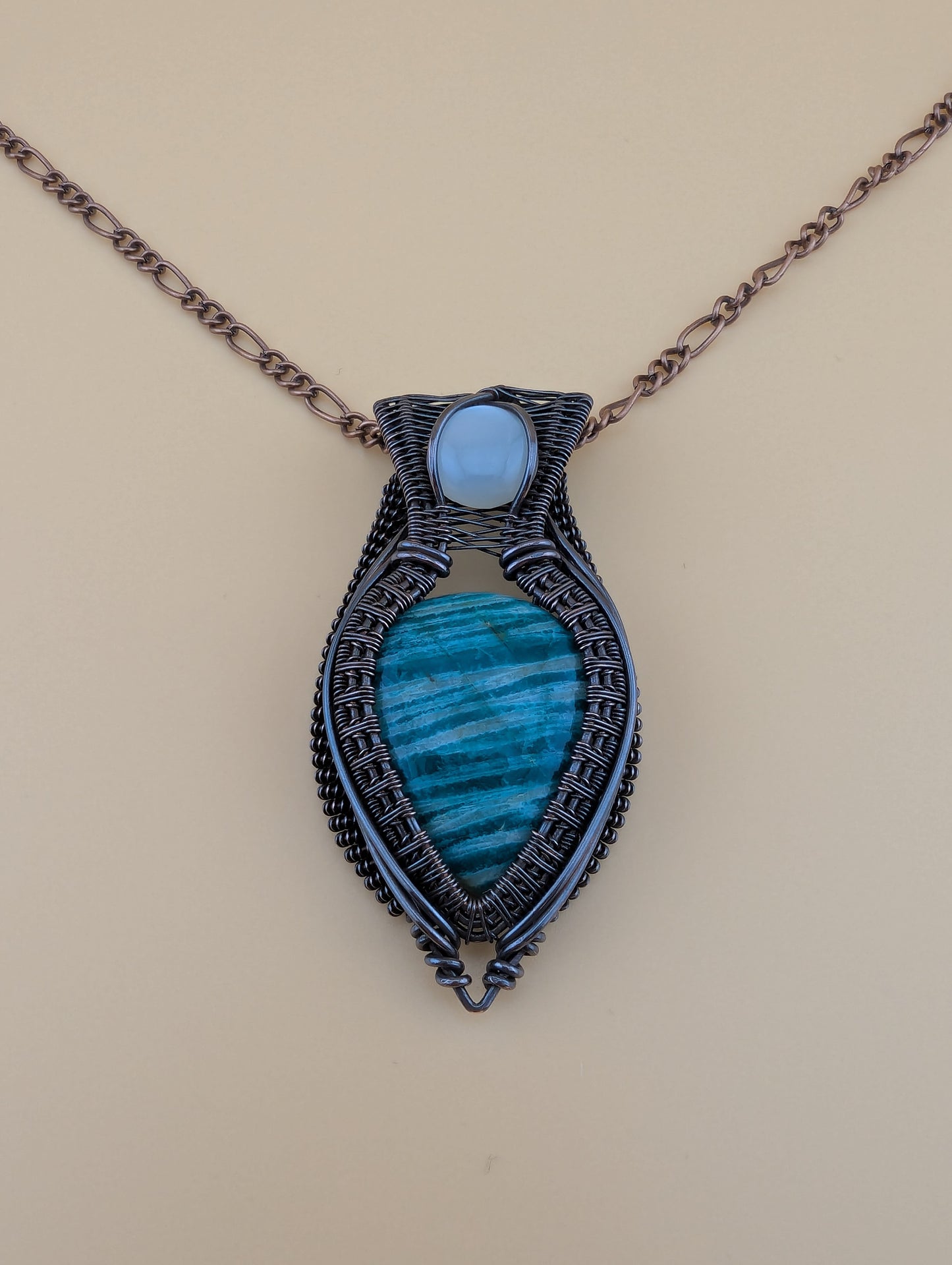 Amazonite and Cate Eye - Copper Pendant - "Tranquil Voice"