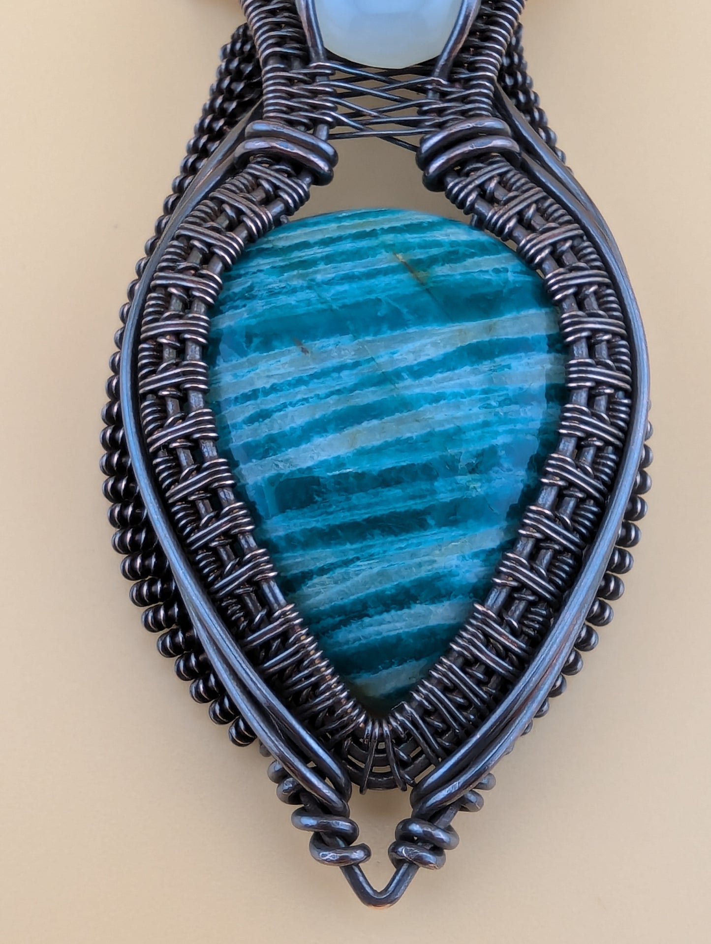 Amazonite and Cate Eye - Copper Pendant - "Tranquil Voice"